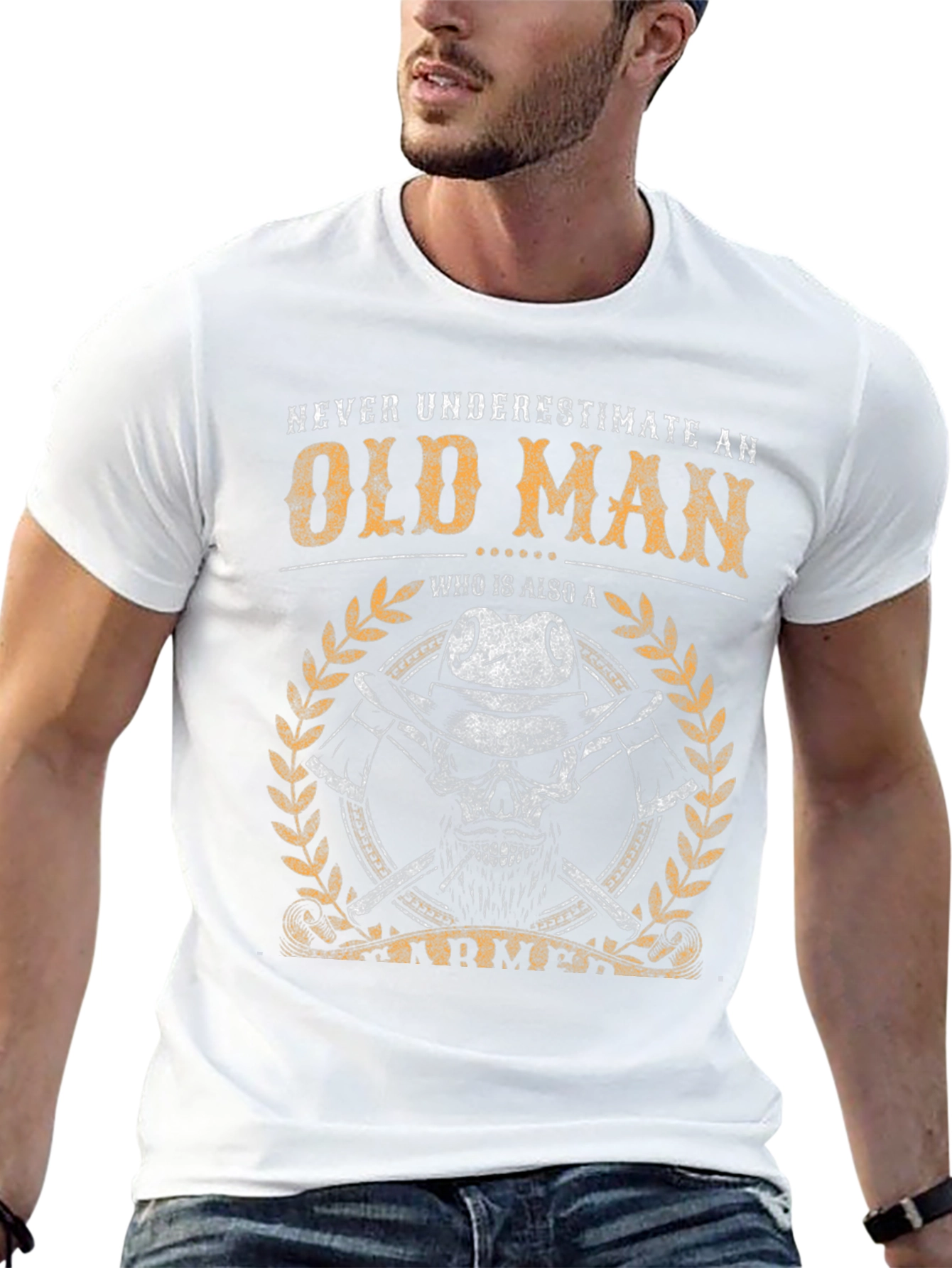 Old Man Armed Graphic Print T-Shirt