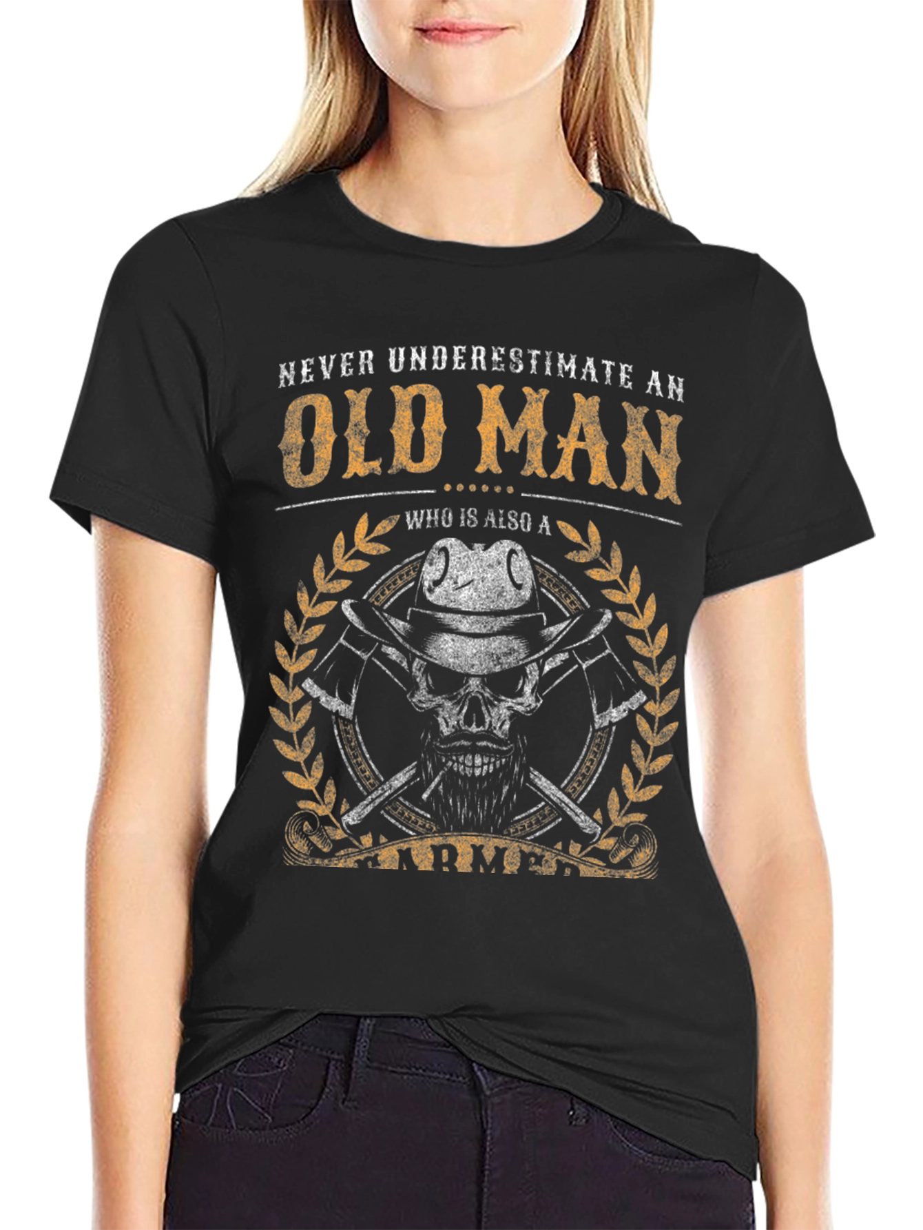 Old Man Armed Graphic Print T-Shirt