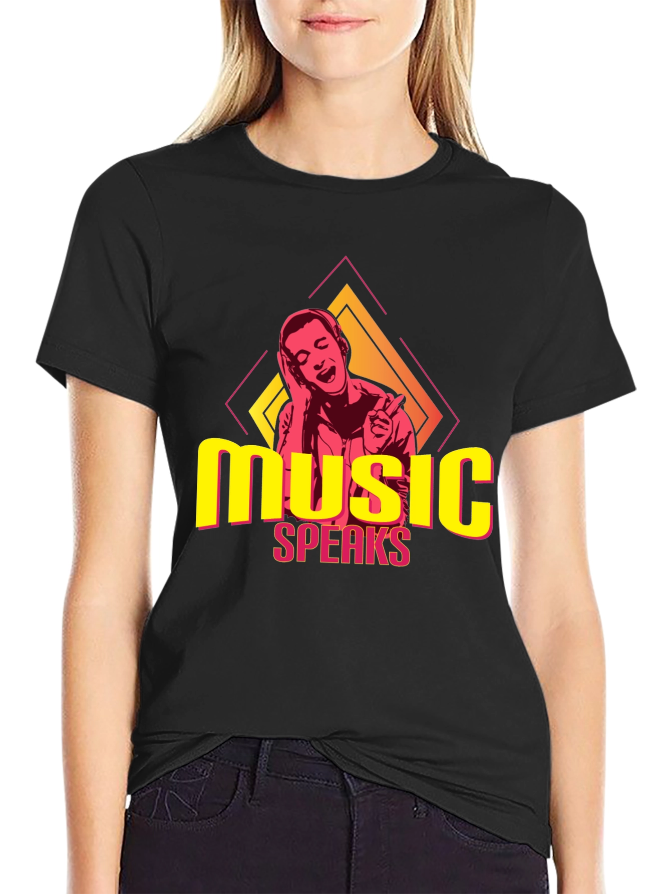 Music Speaks Black Graphic Tee