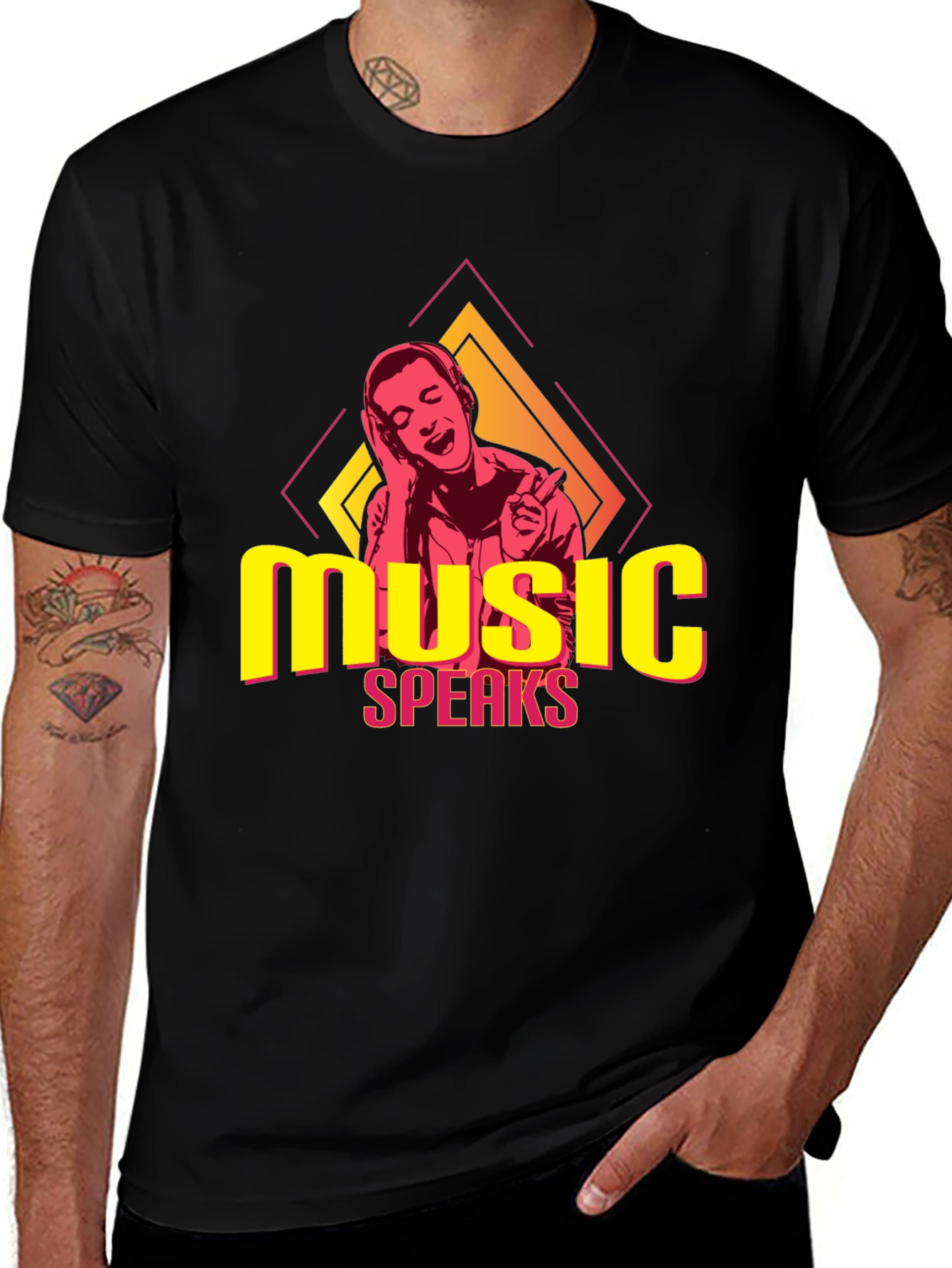 Music Speaks Black Graphic Tee