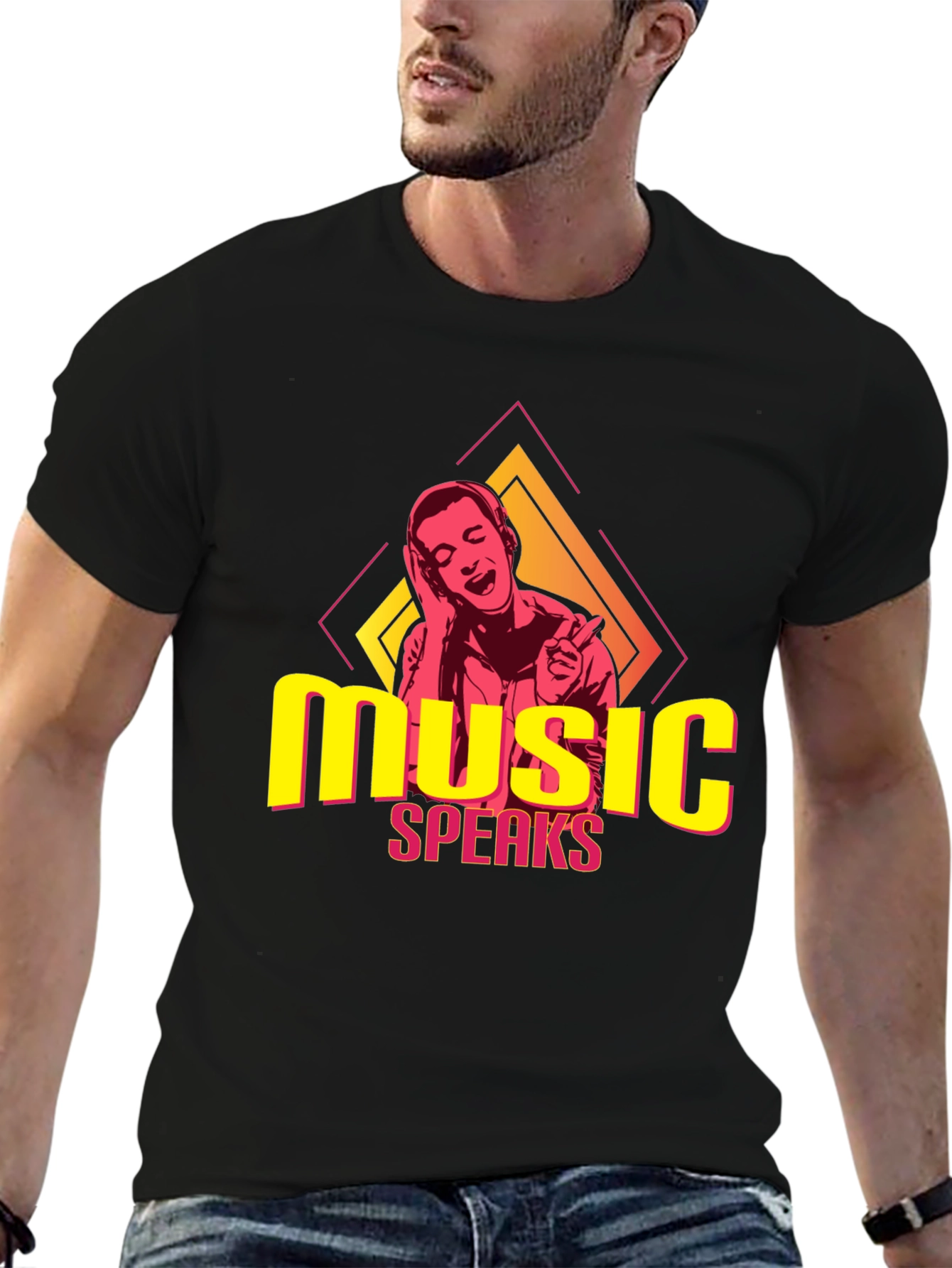 Music Speaks Black Graphic Tee