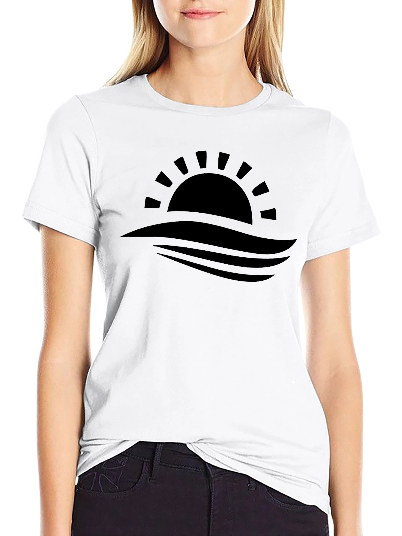 Sunset Waves Graphic Tee - Black Casual Shirt
