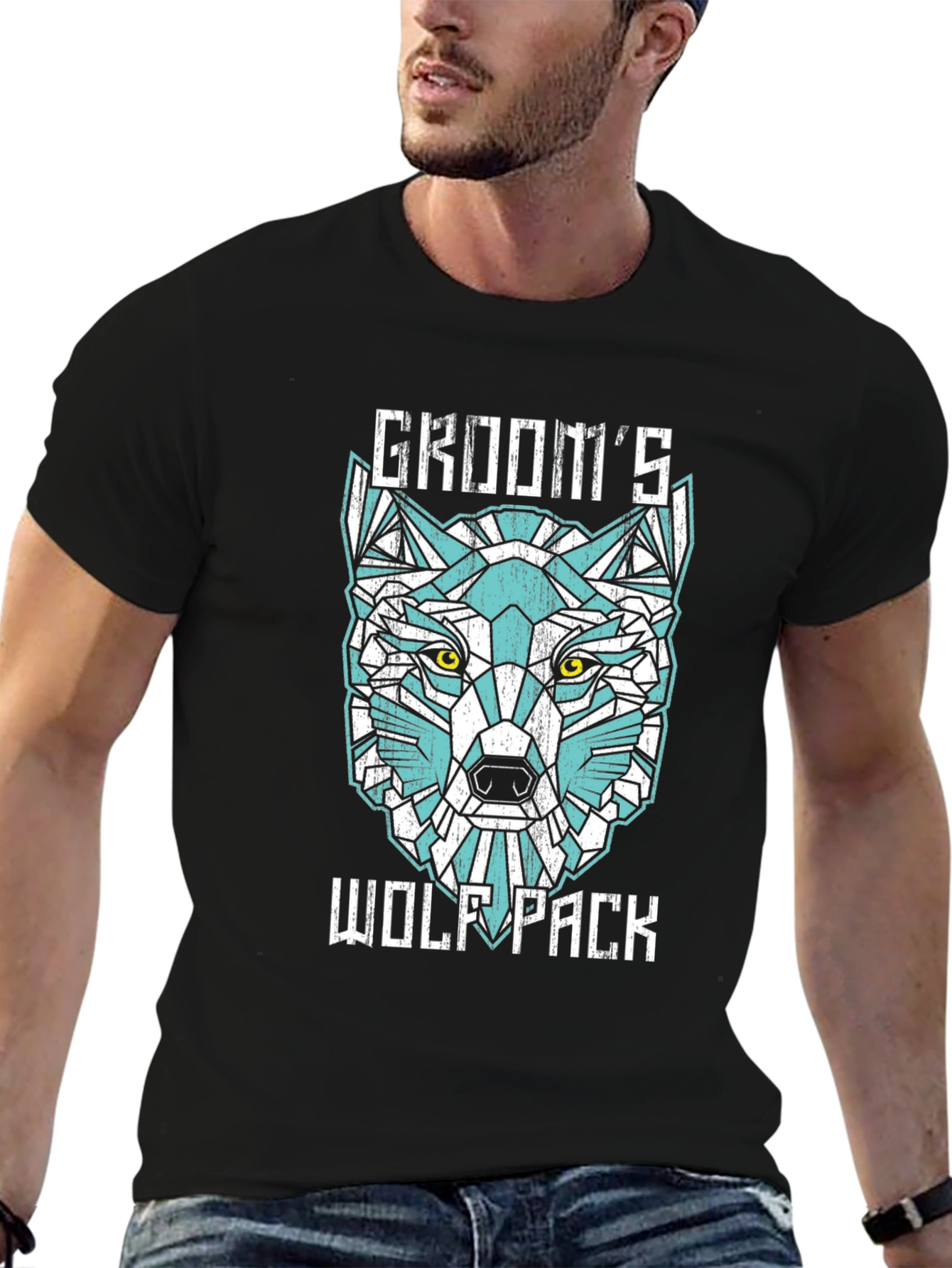 Grooms Wolf Pack Graphic Tee - Modern Geometric Design