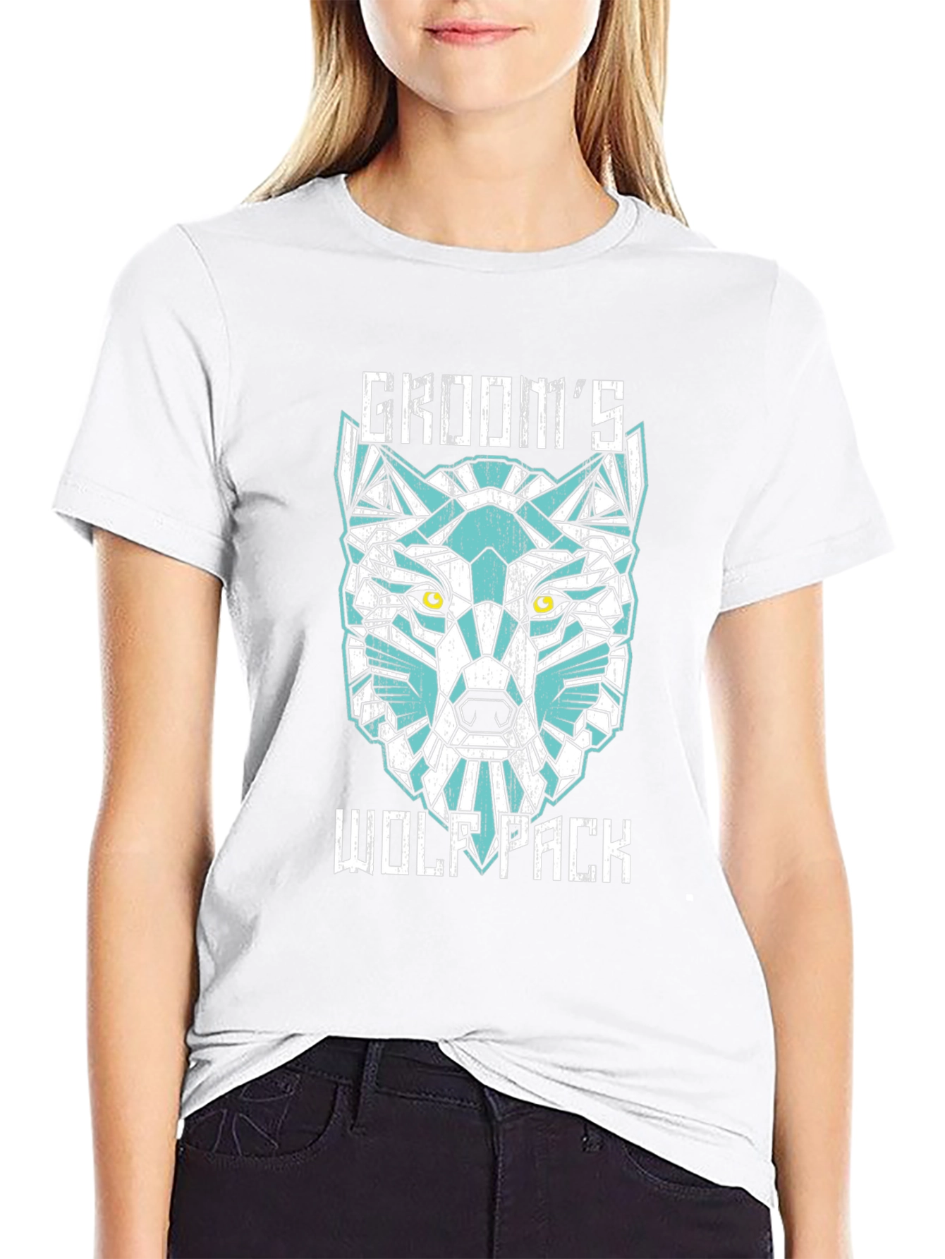 Grooms Wolf Pack Graphic Tee - Modern Geometric Design