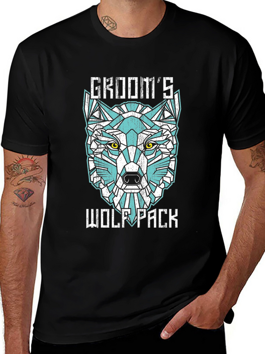Grooms Wolf Pack Graphic Tee - Modern Geometric Design