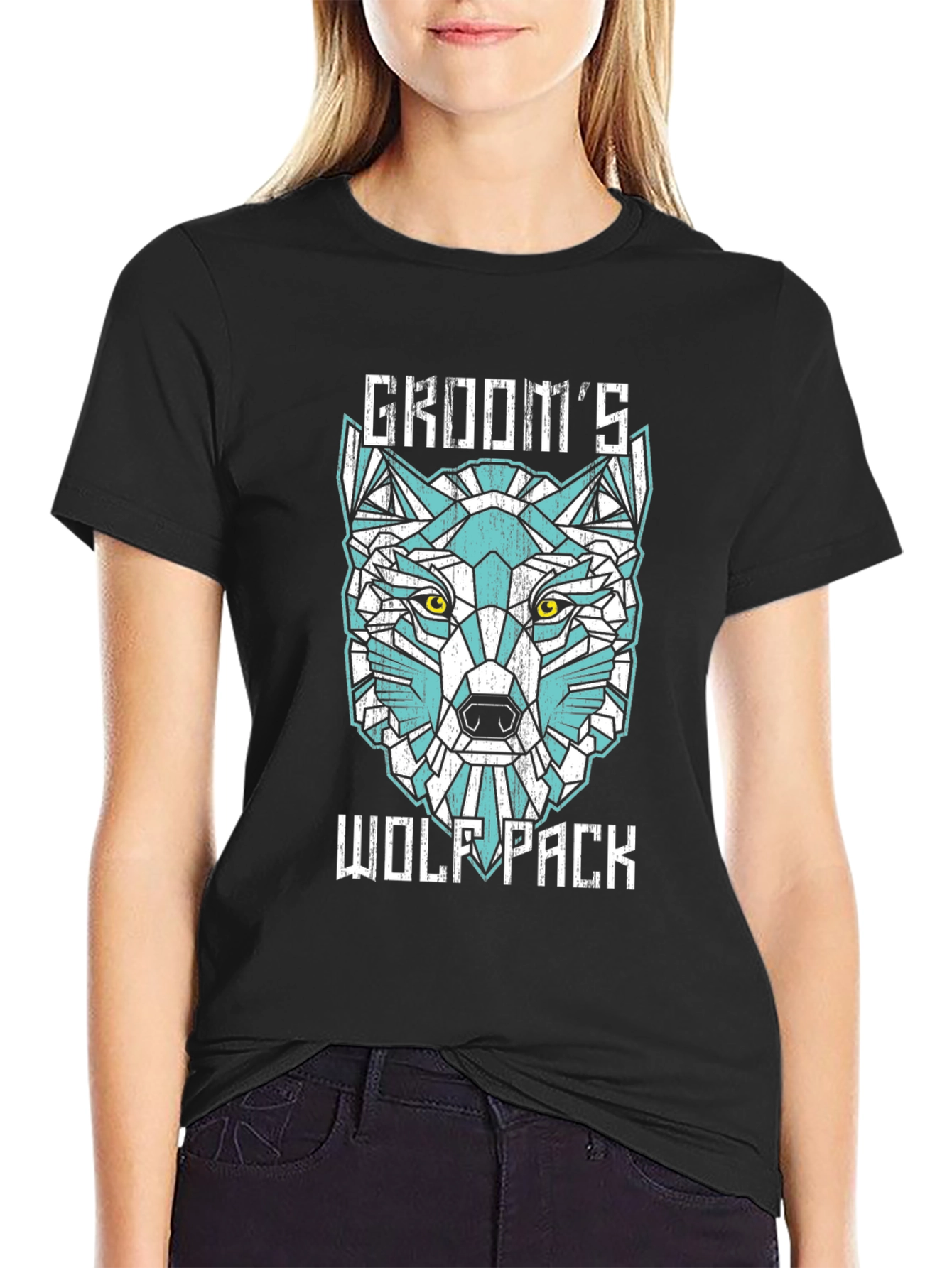 Grooms Wolf Pack Graphic Tee - Modern Geometric Design