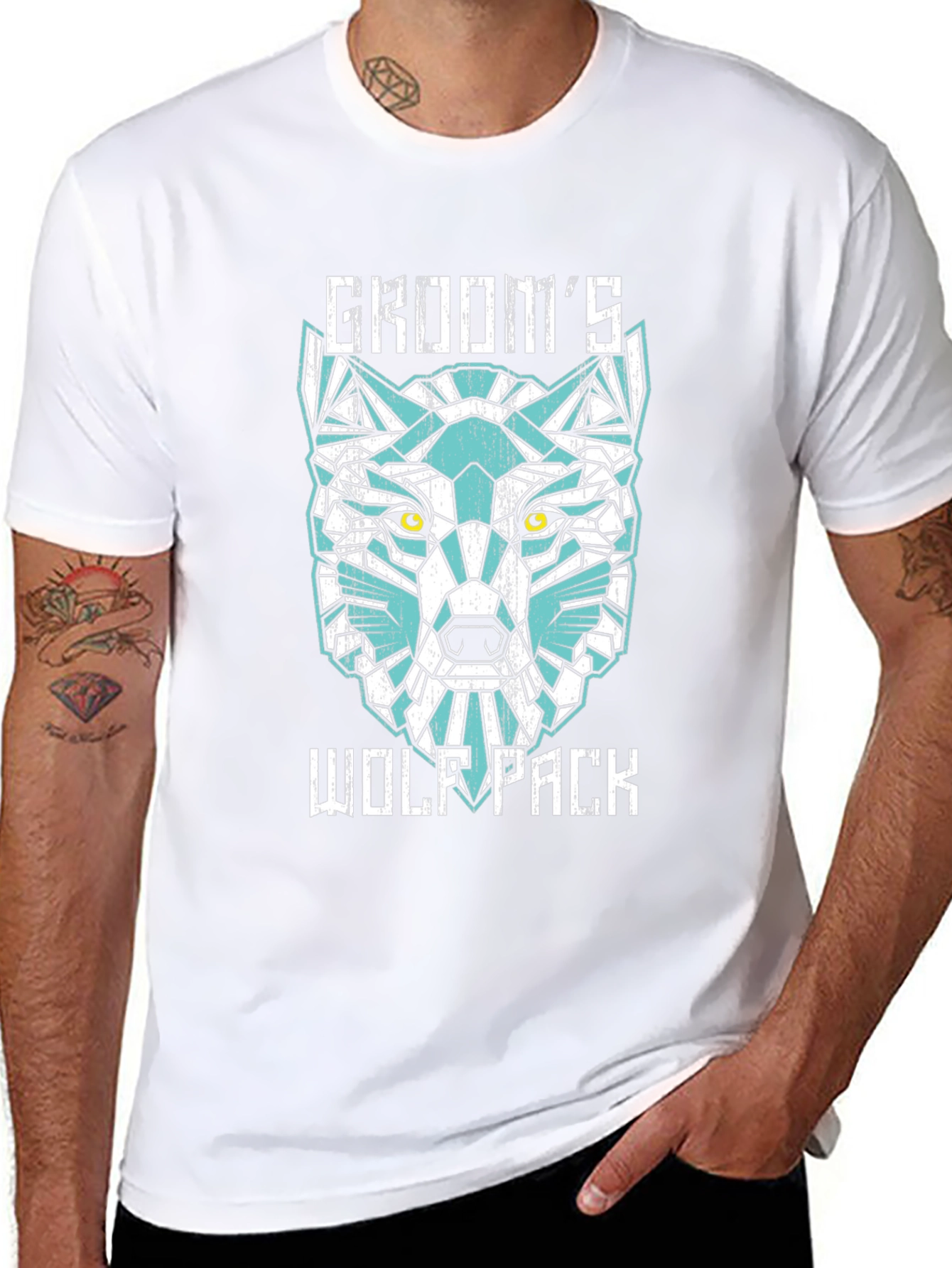 Grooms Wolf Pack Graphic Tee - Modern Geometric Design