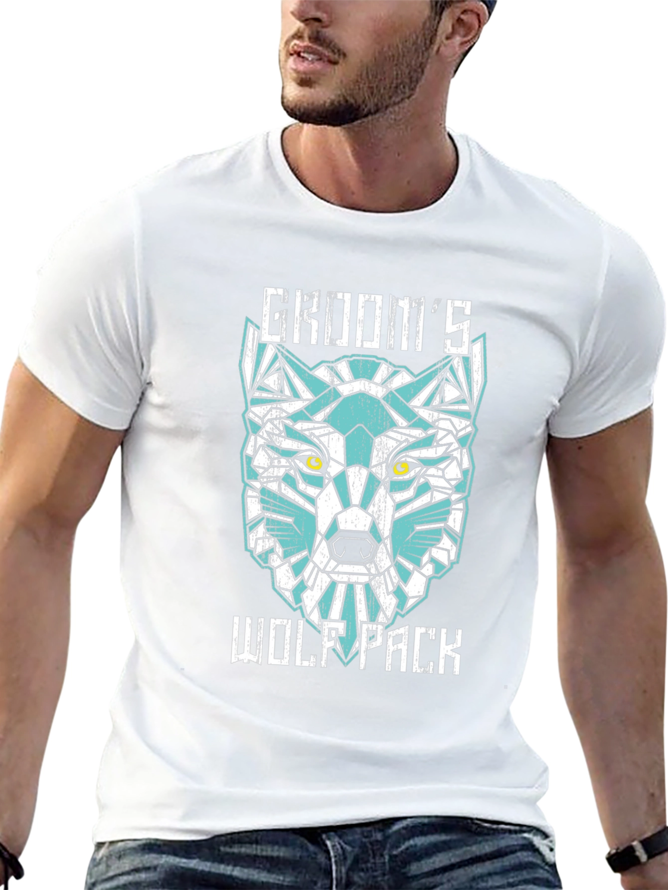 Grooms Wolf Pack Graphic Tee - Modern Geometric Design