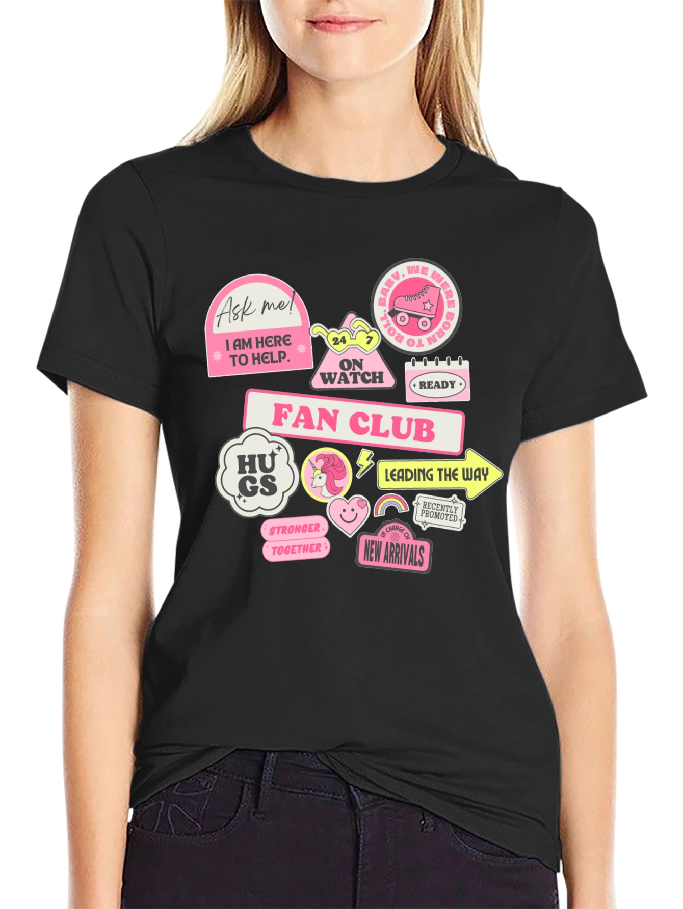 Fun Graphic T-Shirt with Pink Stickers