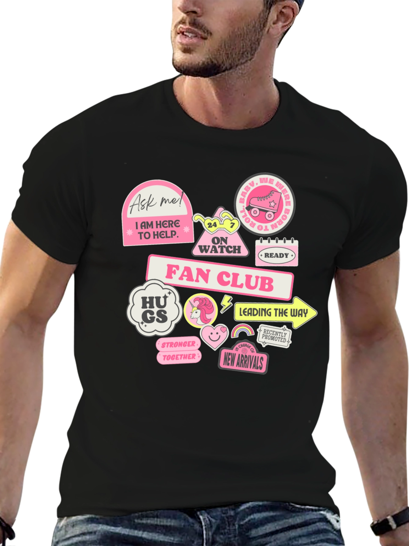 Fun Graphic T-Shirt with Pink Stickers