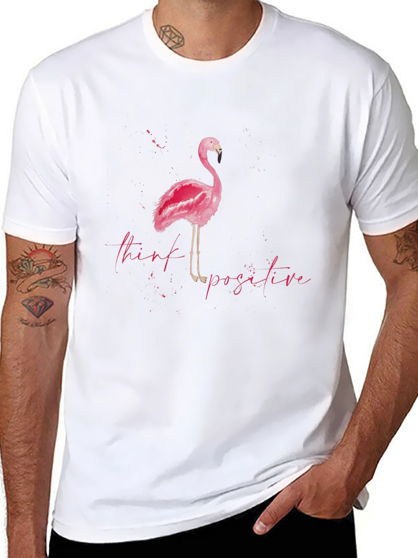 Think Positive Flamingo Tee - Stylish Mens Graphic T-Shirt