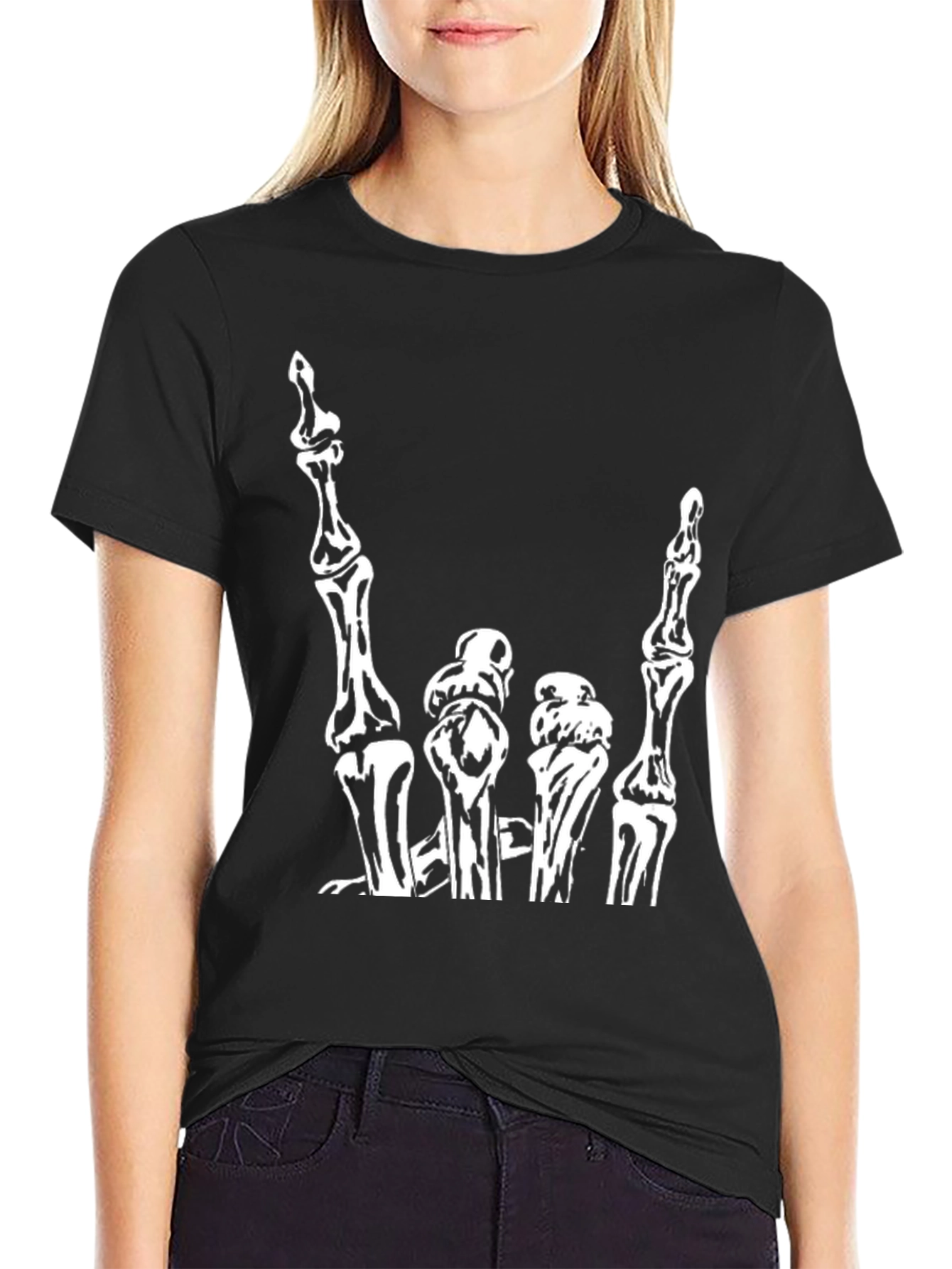 Skeleton Hand Rock On Graphic Tee