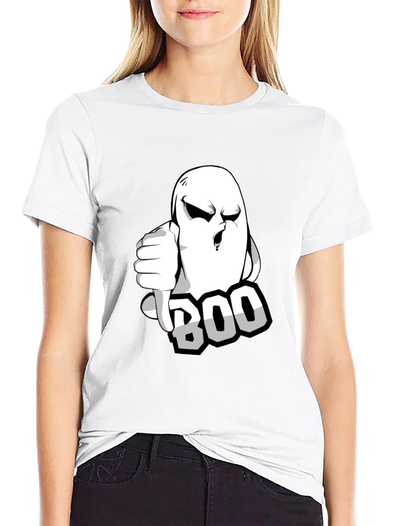 Boo Ghost Graphic T-Shirt - Black Halloween Tee