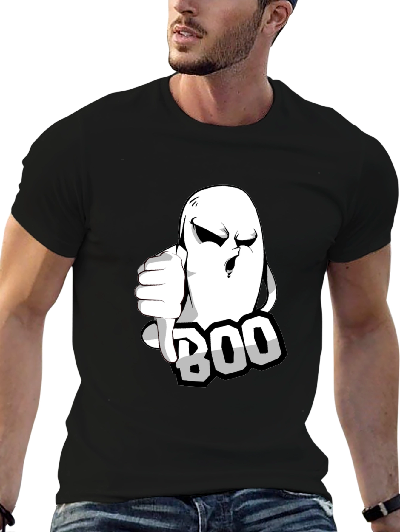 Boo Ghost Graphic T-Shirt - Black Halloween Tee