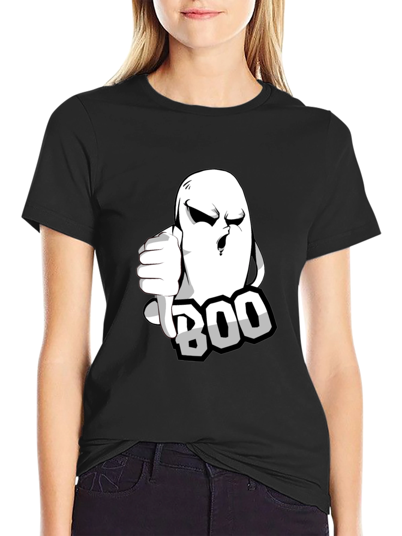 Boo Ghost Graphic T-Shirt - Black Halloween Tee