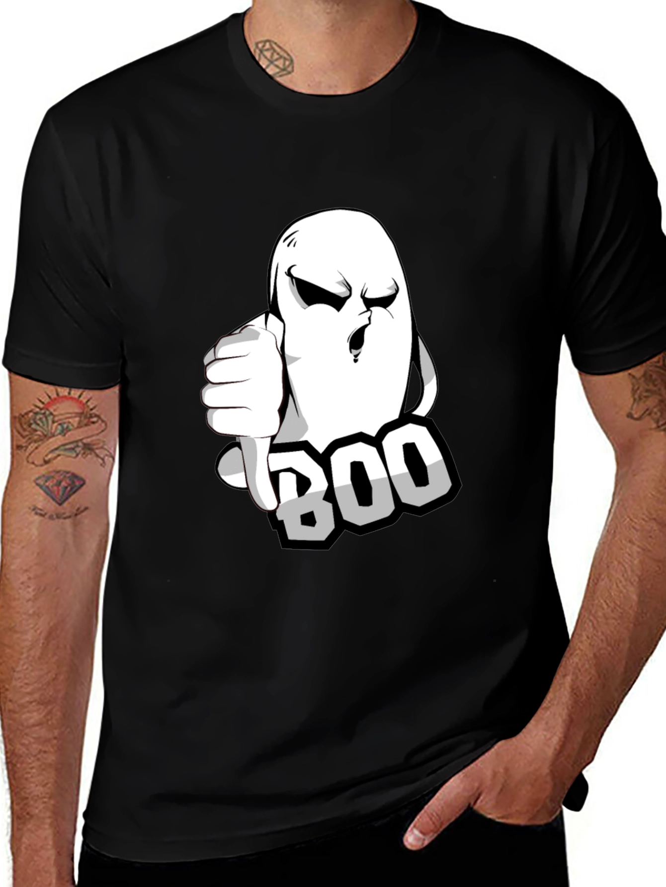 Boo Ghost Graphic T-Shirt - Black Halloween Tee