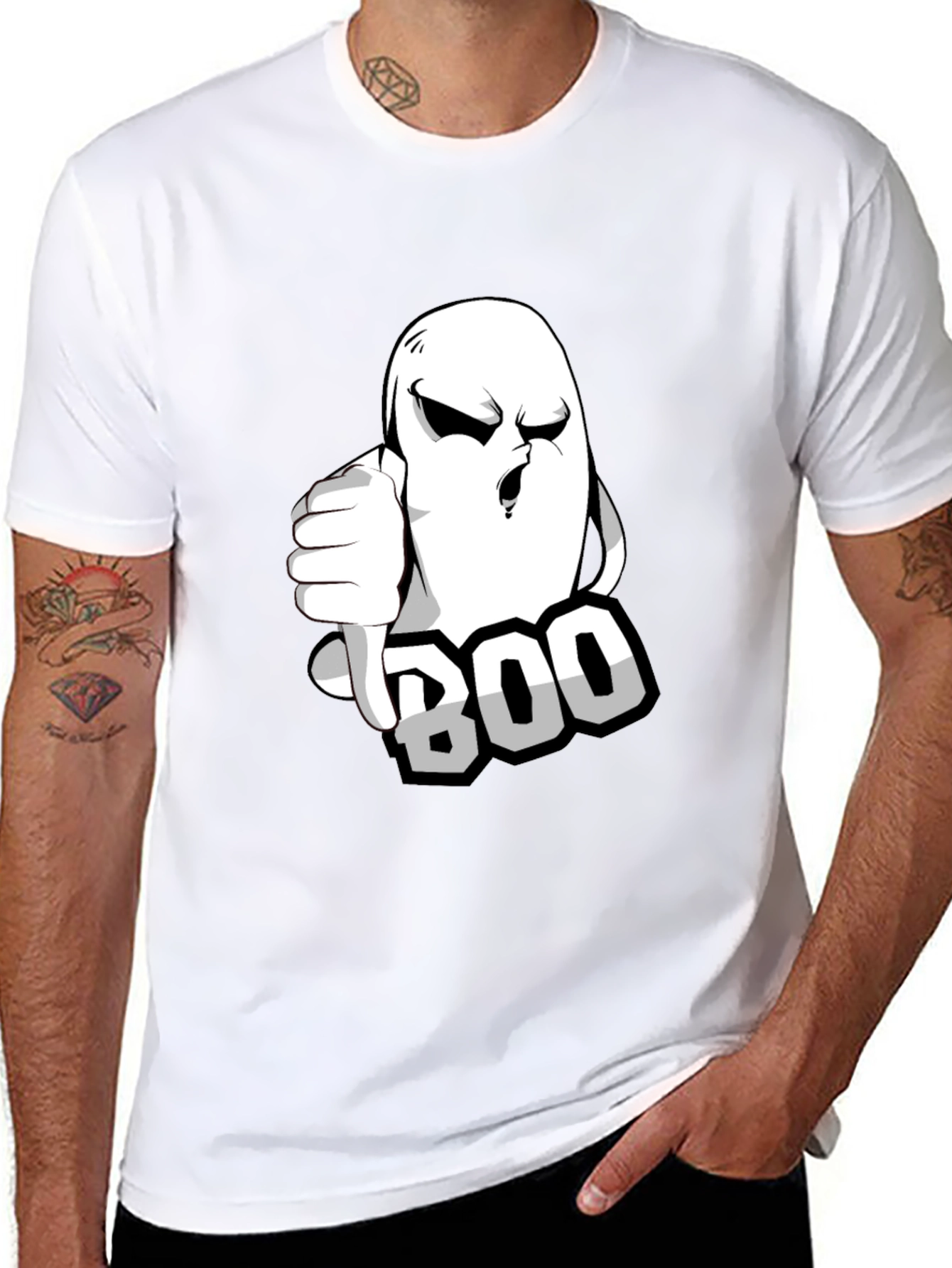 Boo Ghost Graphic T-Shirt - Black Halloween Tee