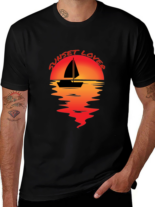 Sunset Lover Graphic Tee - Sailboat Design