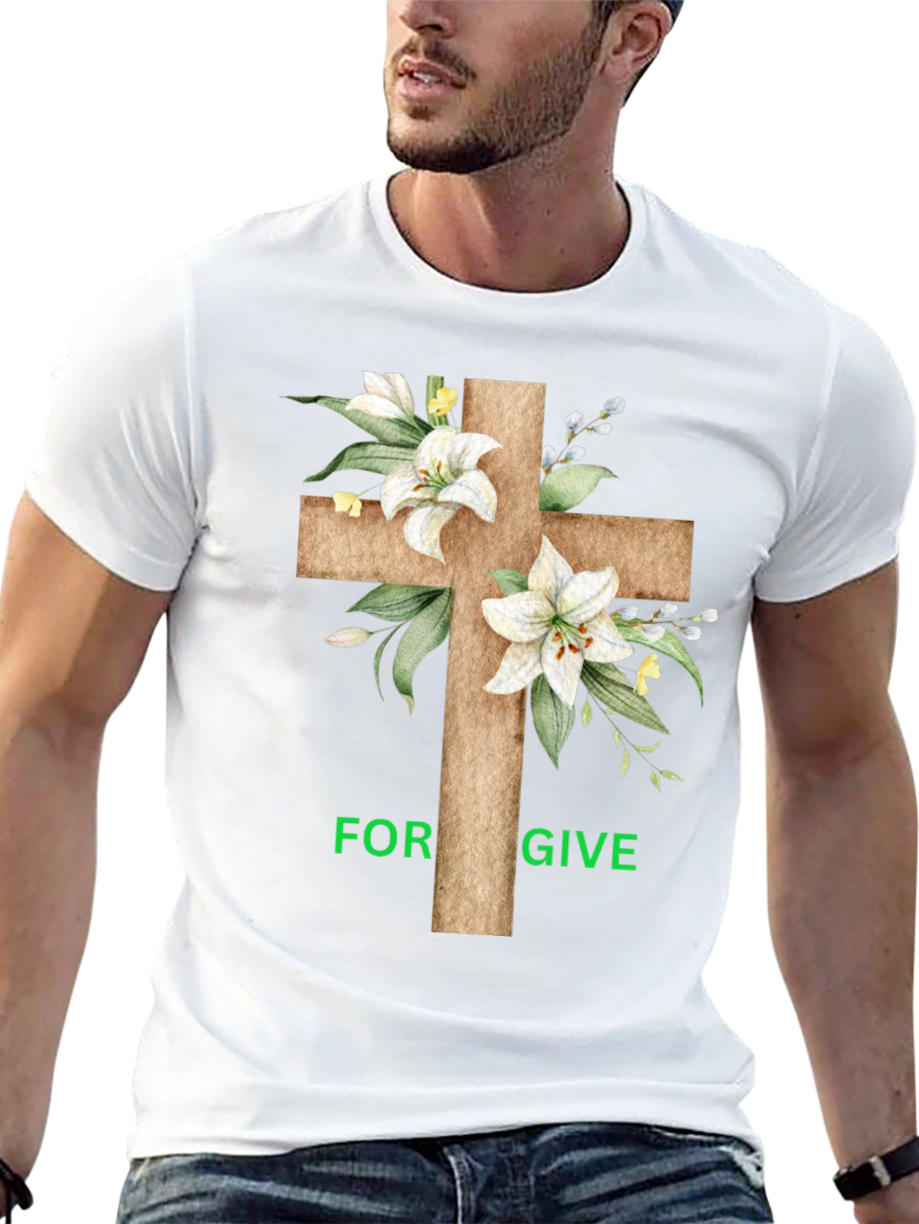 Forgive Floral Cross Graphic T-Shirt
