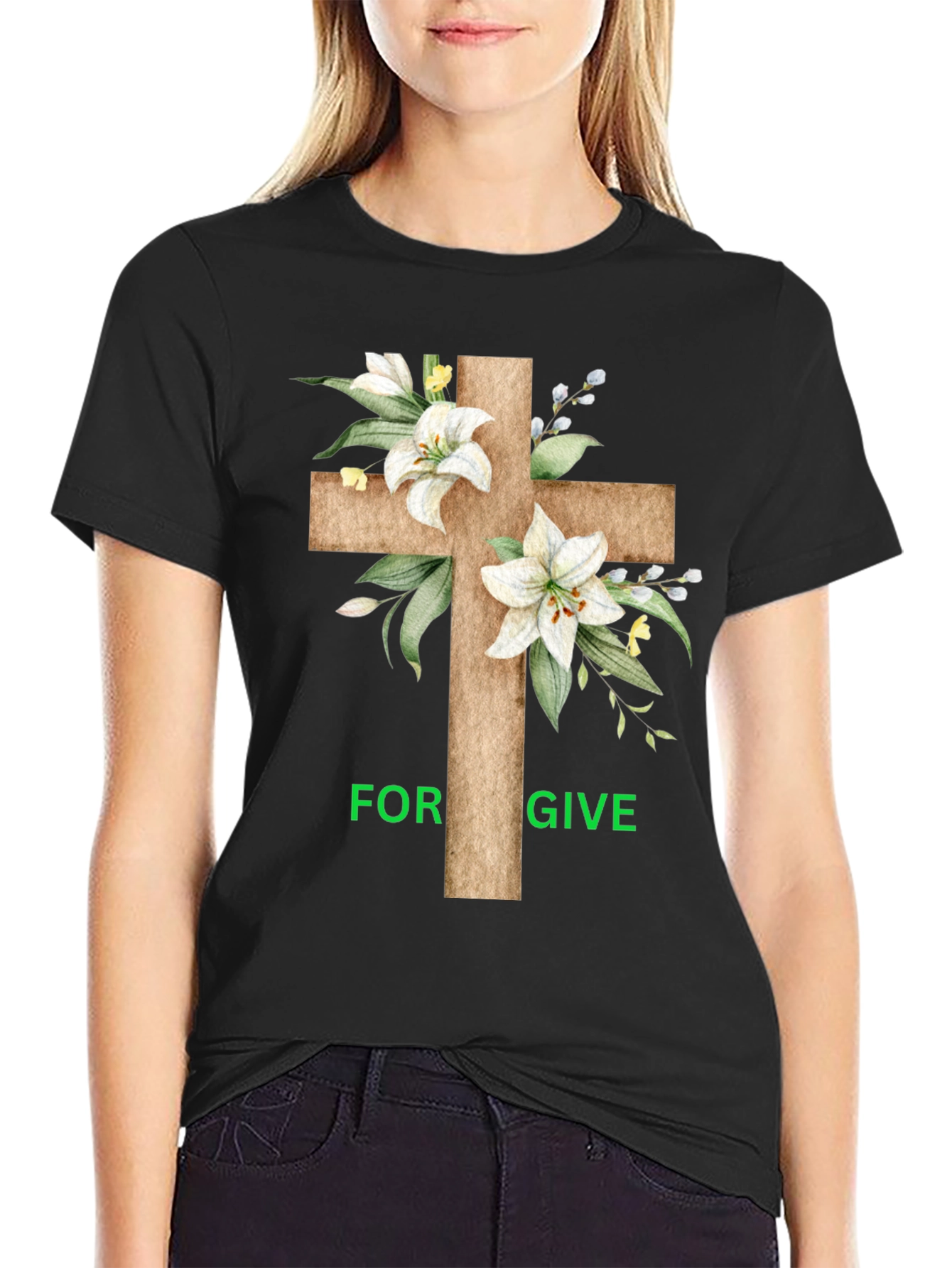 Forgive Floral Cross Graphic T-Shirt