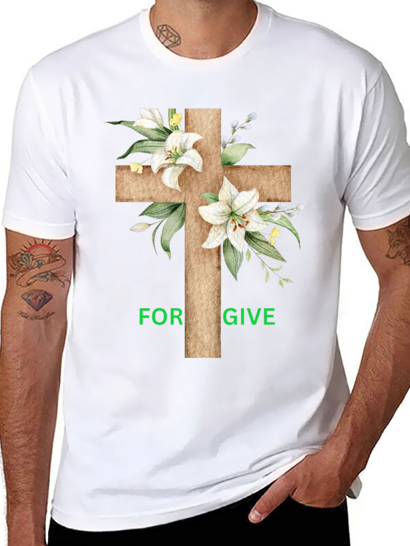 Forgive Floral Cross Graphic T-Shirt