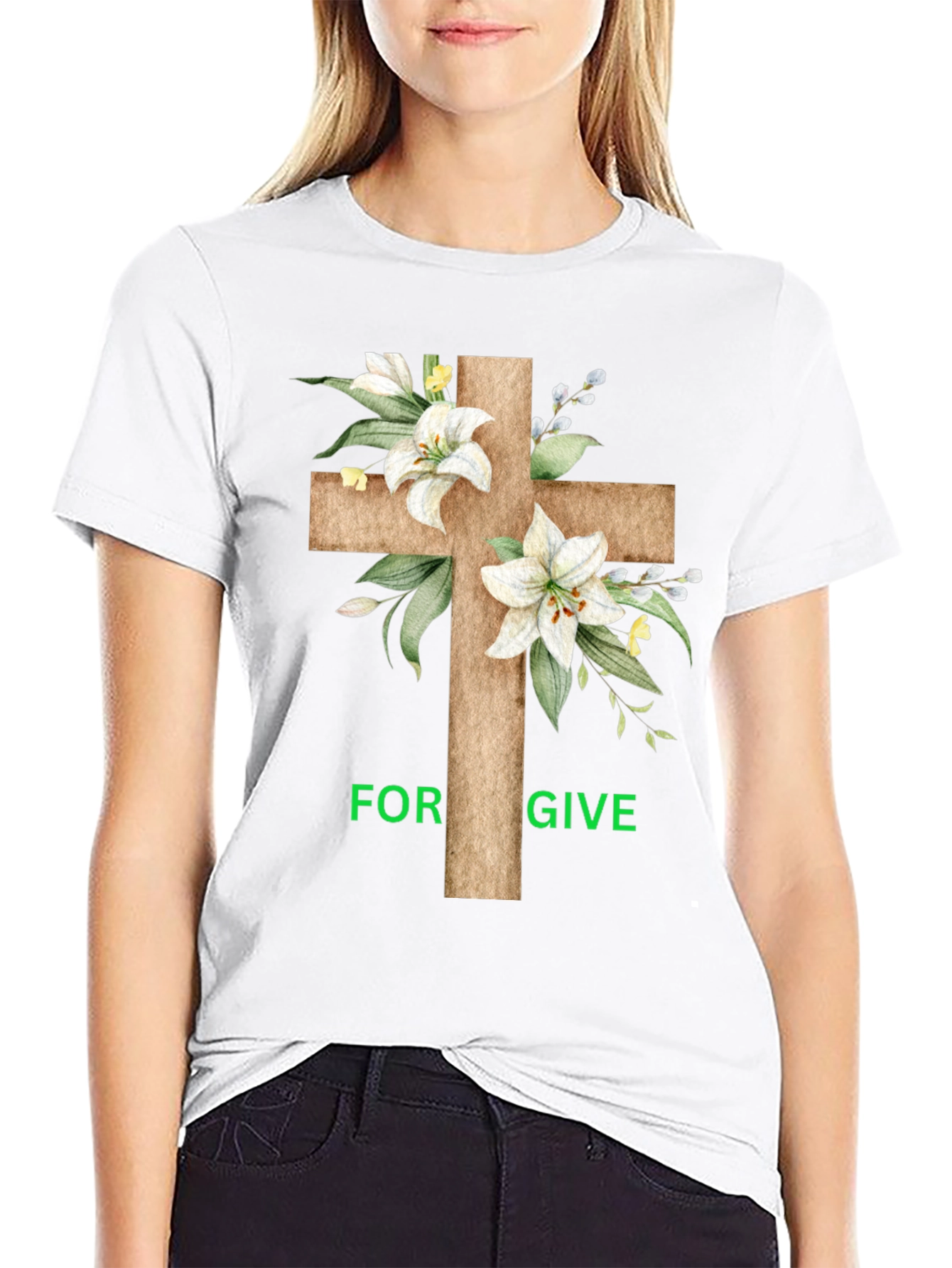 Forgive Floral Cross Graphic T-Shirt