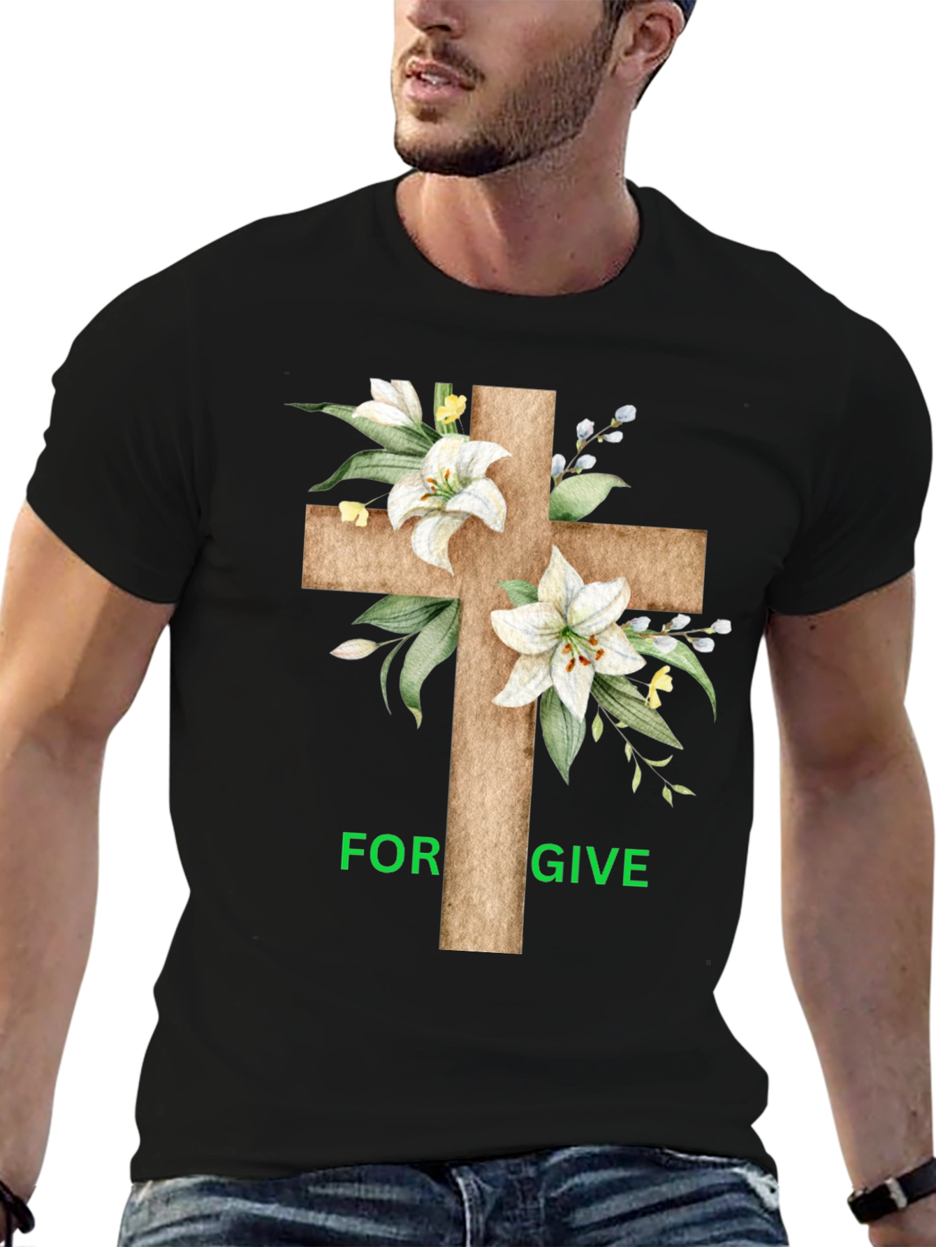 Forgive Floral Cross Graphic T-Shirt