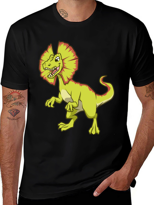 Dino Cartoon Graphic Tee - Black Cotton T-Shirt