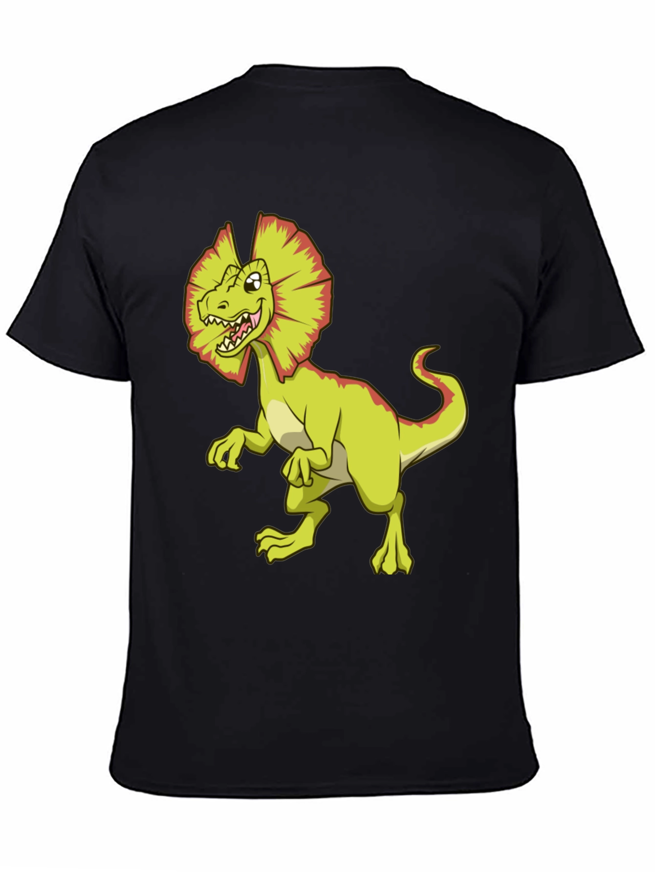 Dino Cartoon Graphic Tee - Black Cotton T-Shirt