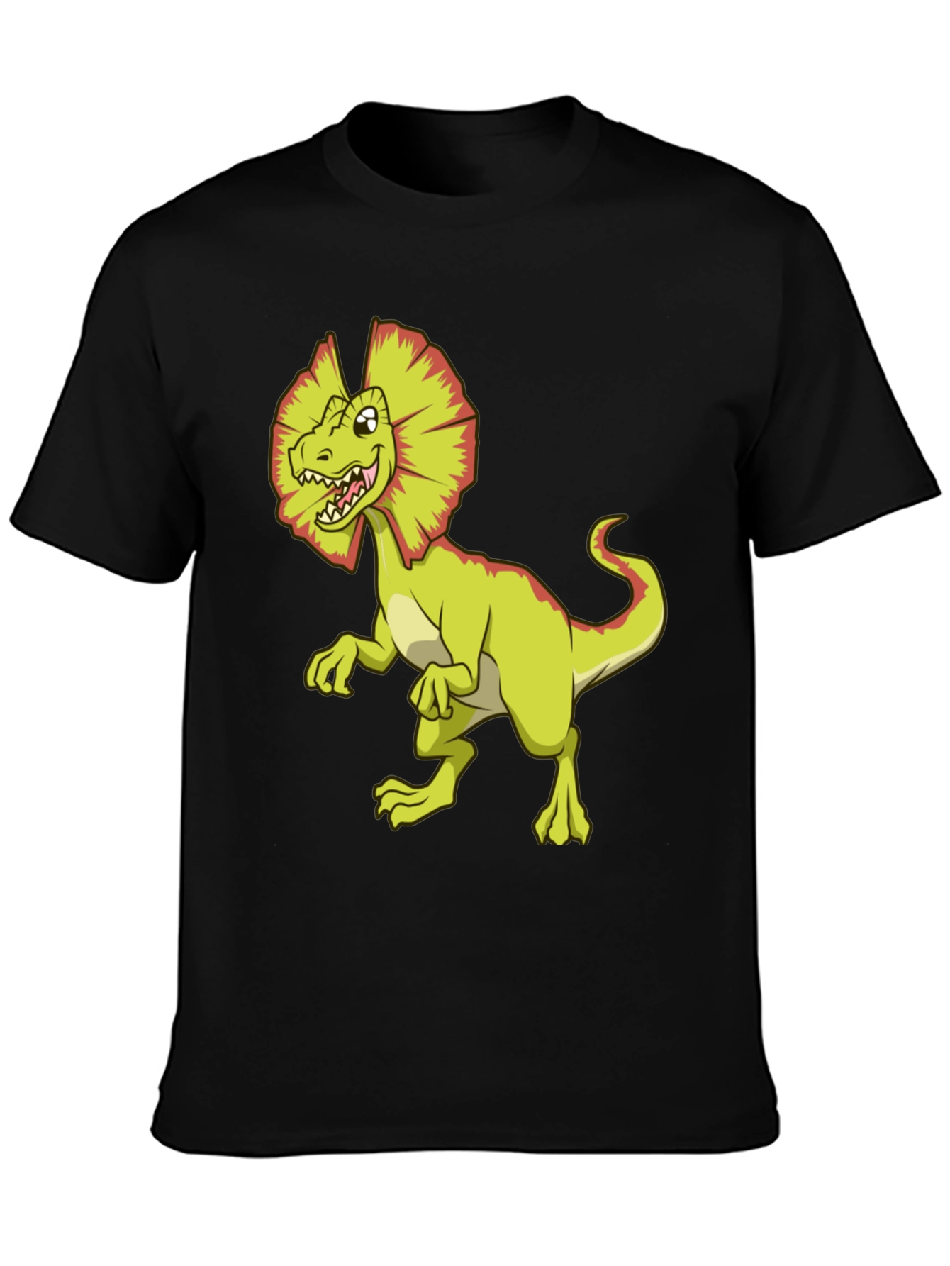 Dino Cartoon Graphic Tee - Black Cotton T-Shirt