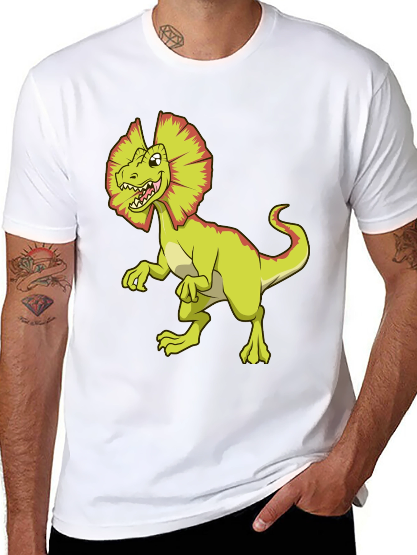 Dino Cartoon Graphic Tee - Black Cotton T-Shirt