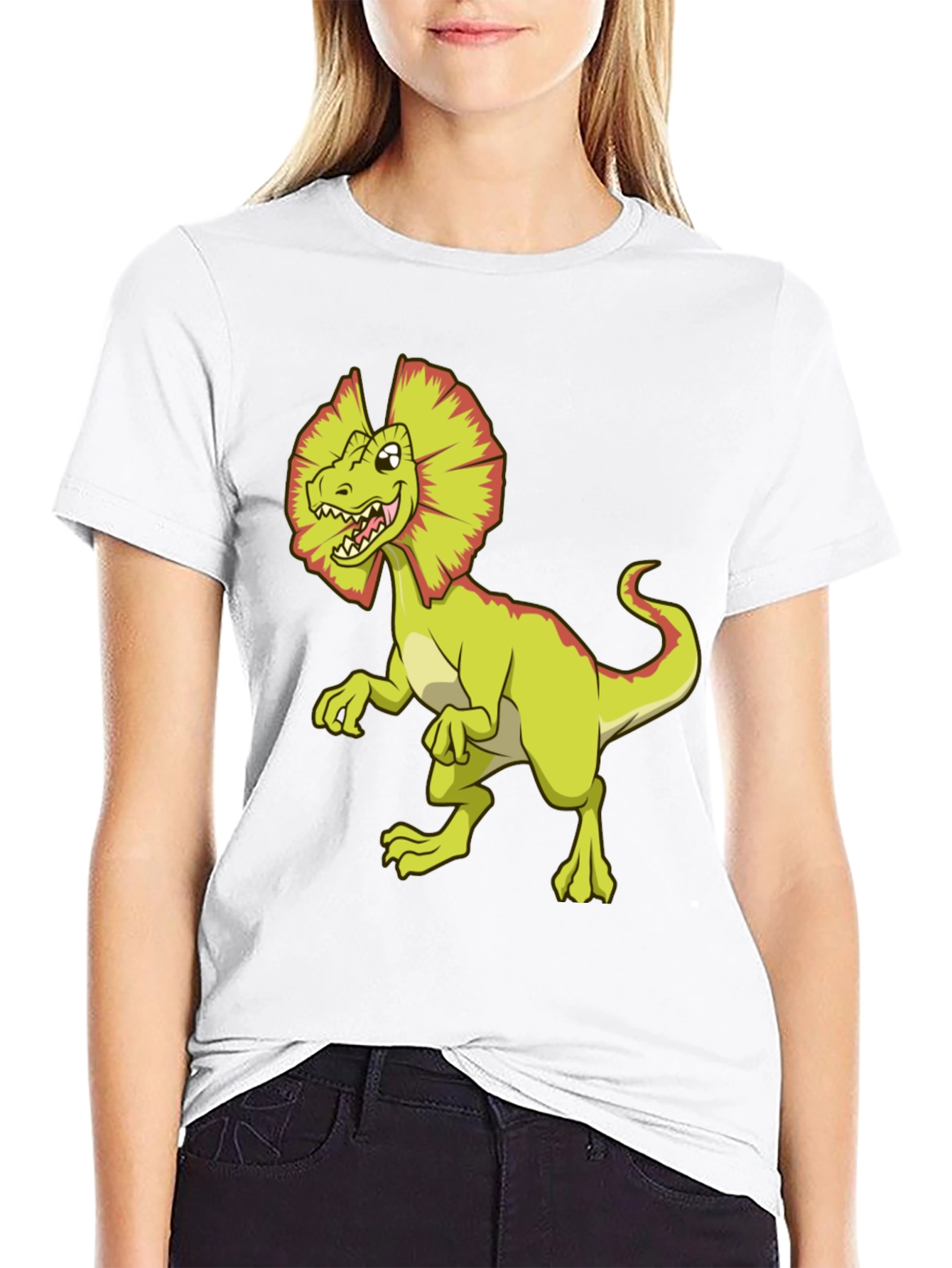 Dino Cartoon Graphic Tee - Black Cotton T-Shirt