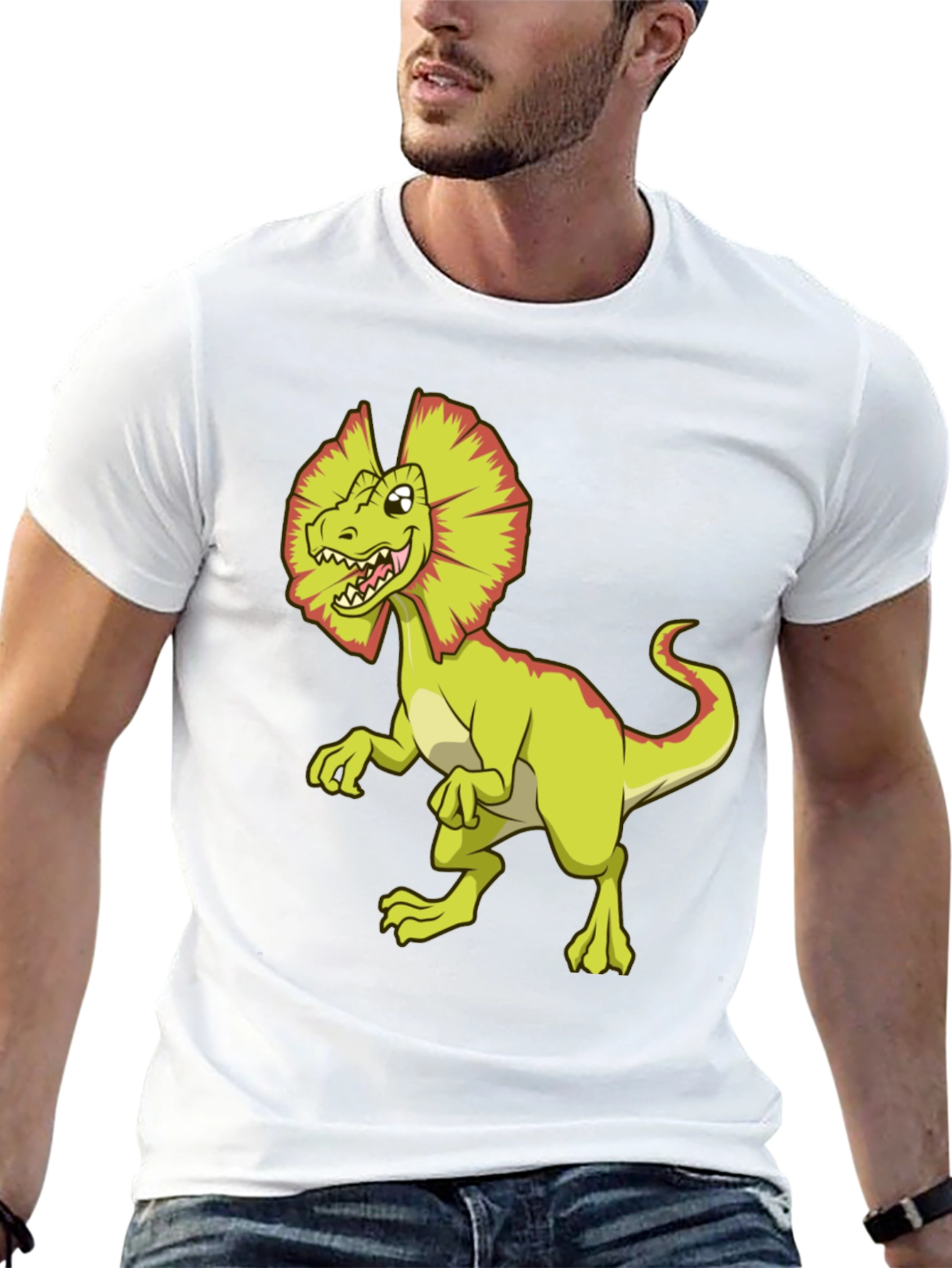 Dino Cartoon Graphic Tee - Black Cotton T-Shirt