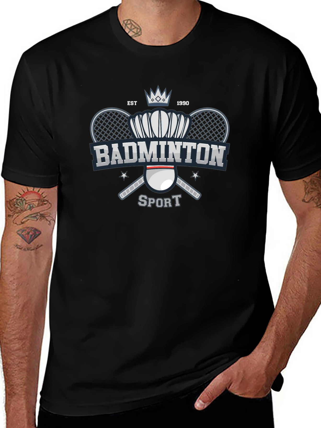 Badminton Sport T-Shirt Black Cotton Tee