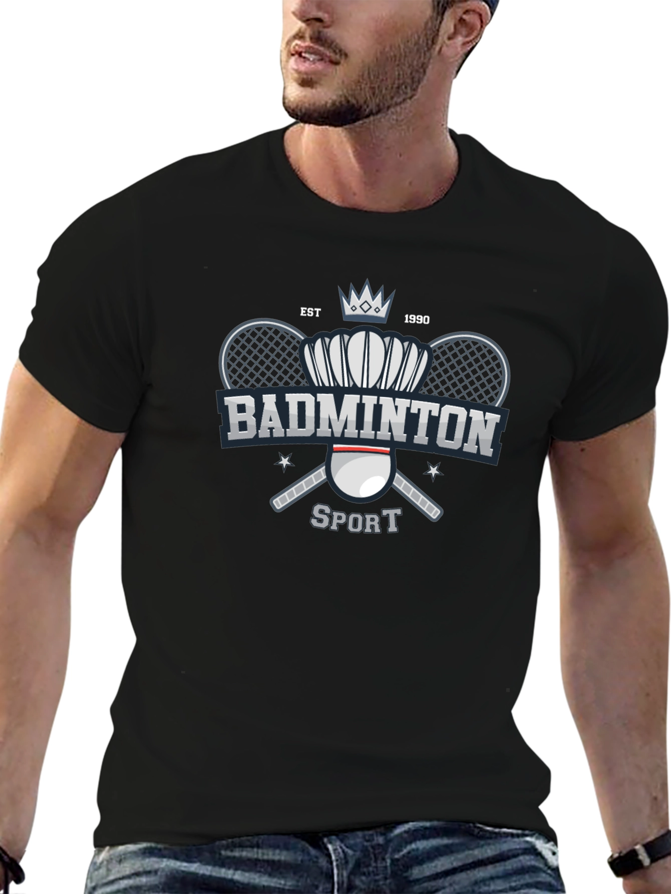 Badminton Sport T-Shirt Black Cotton Tee