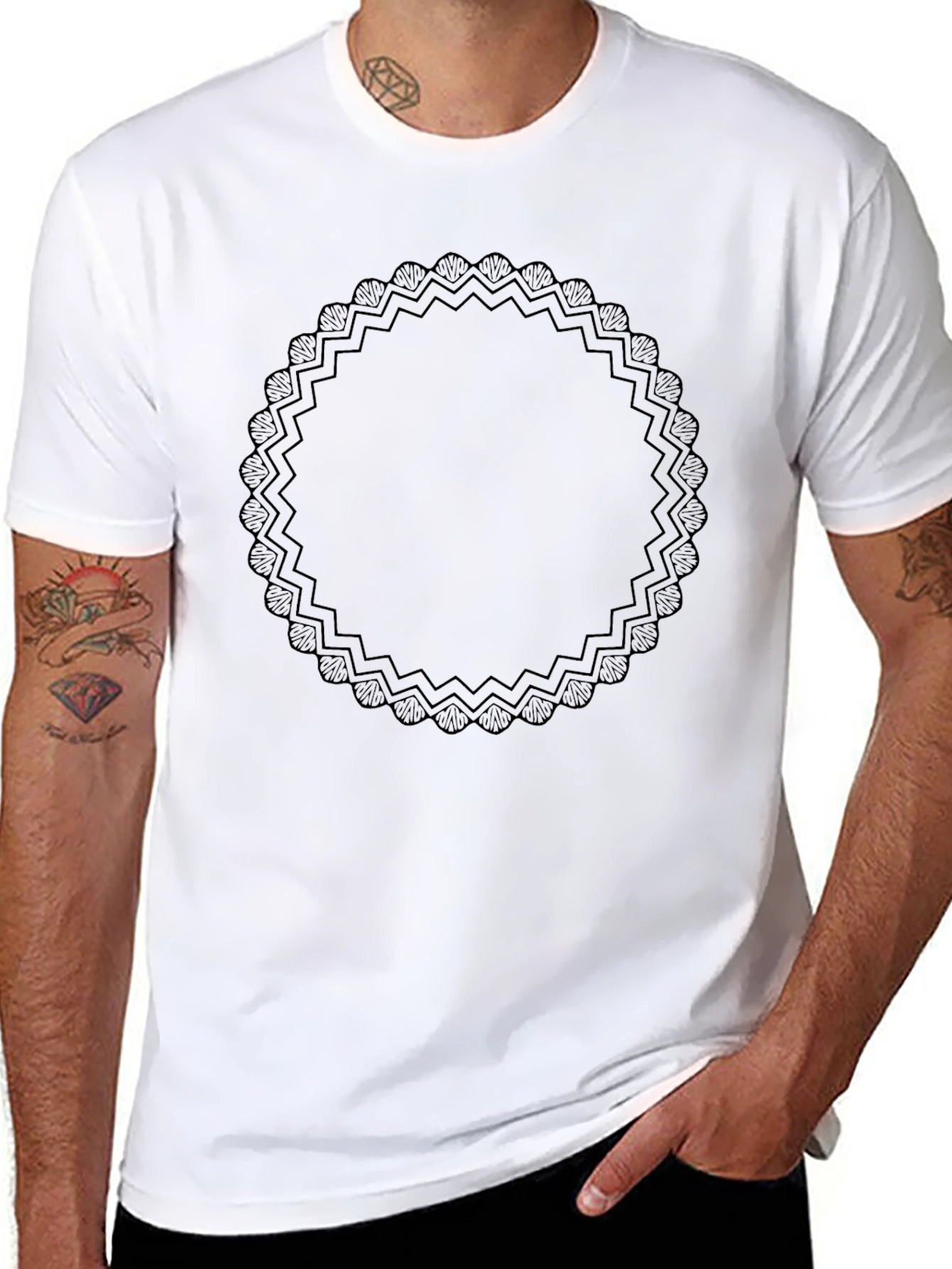Mens Black Graphic Tee - Circle Mandala Design