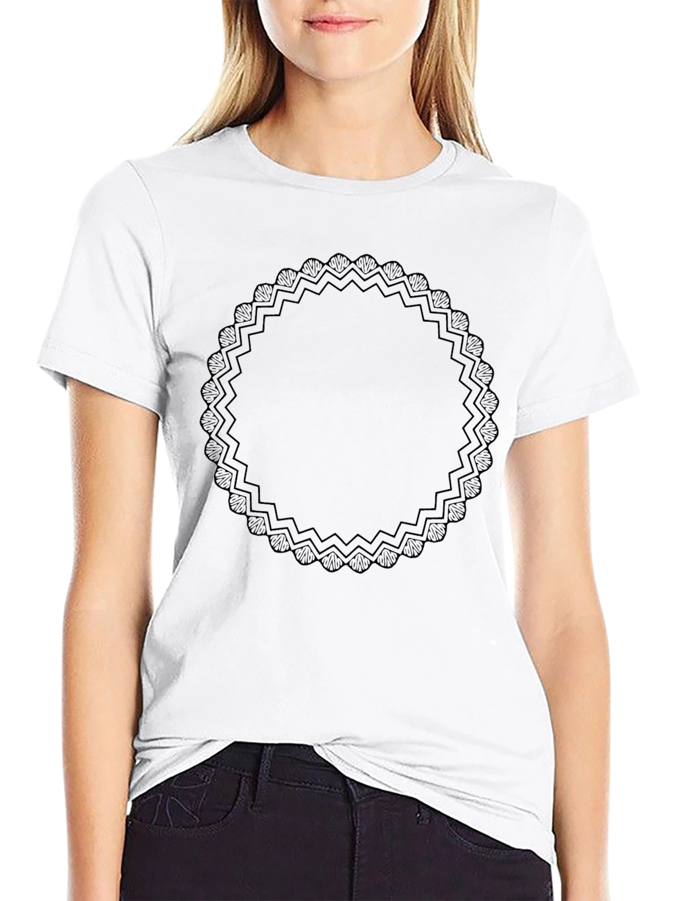 Mens Black Graphic Tee - Circle Mandala Design