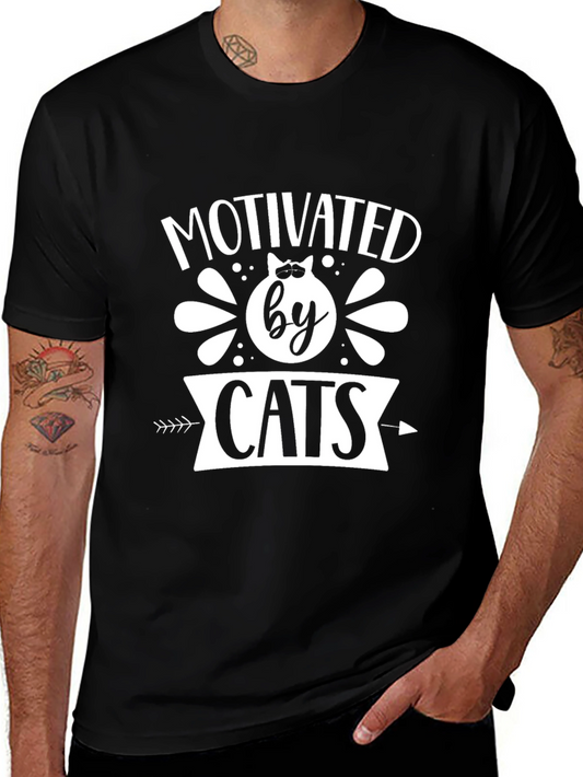 Motivated by Cats Graphic Tee - Black Cotton T-Shirt