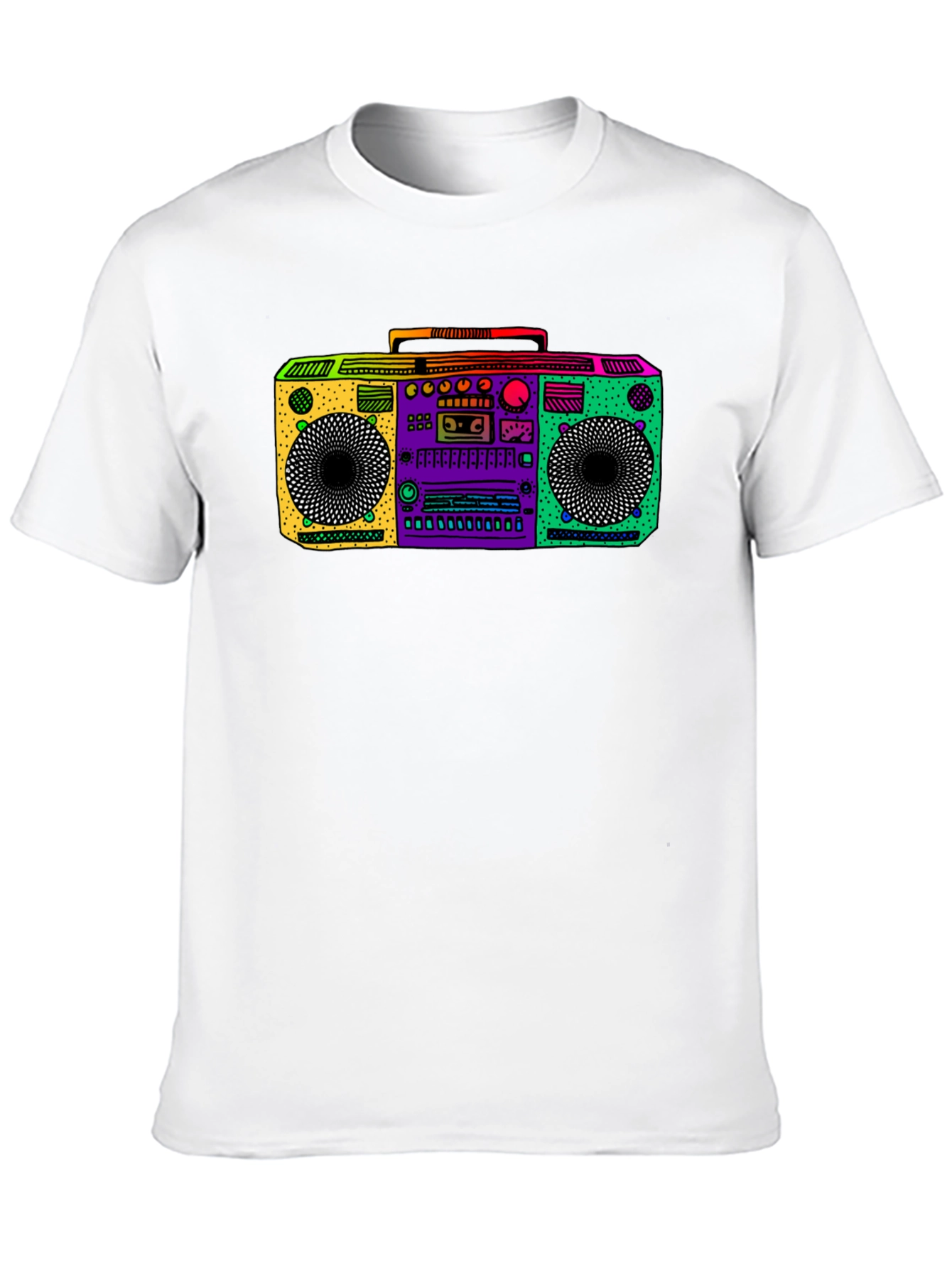 Retro Boombox Graphic Tee - Black Cotton T-Shirt