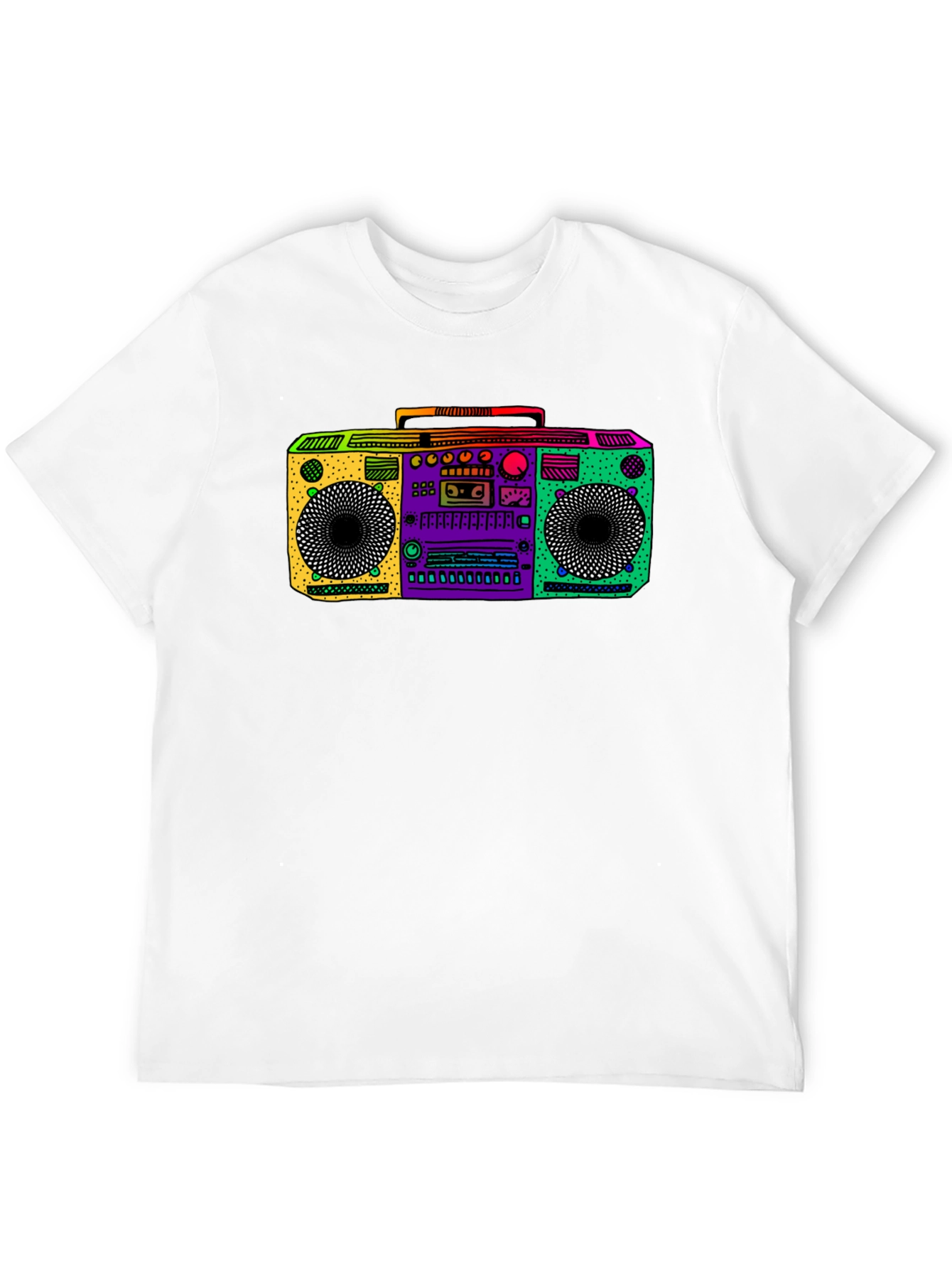 Retro Boombox Graphic Tee - Black Cotton T-Shirt