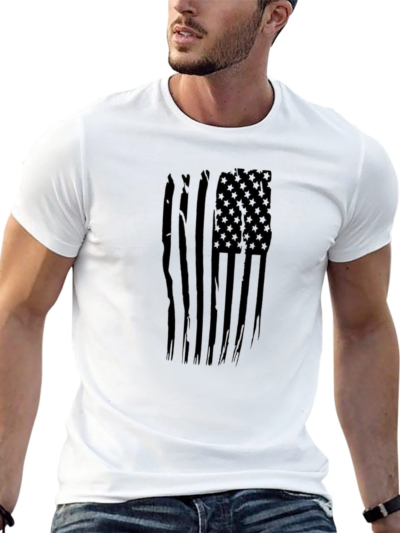 American Flag Graphic Print Mens Black T-Shirt