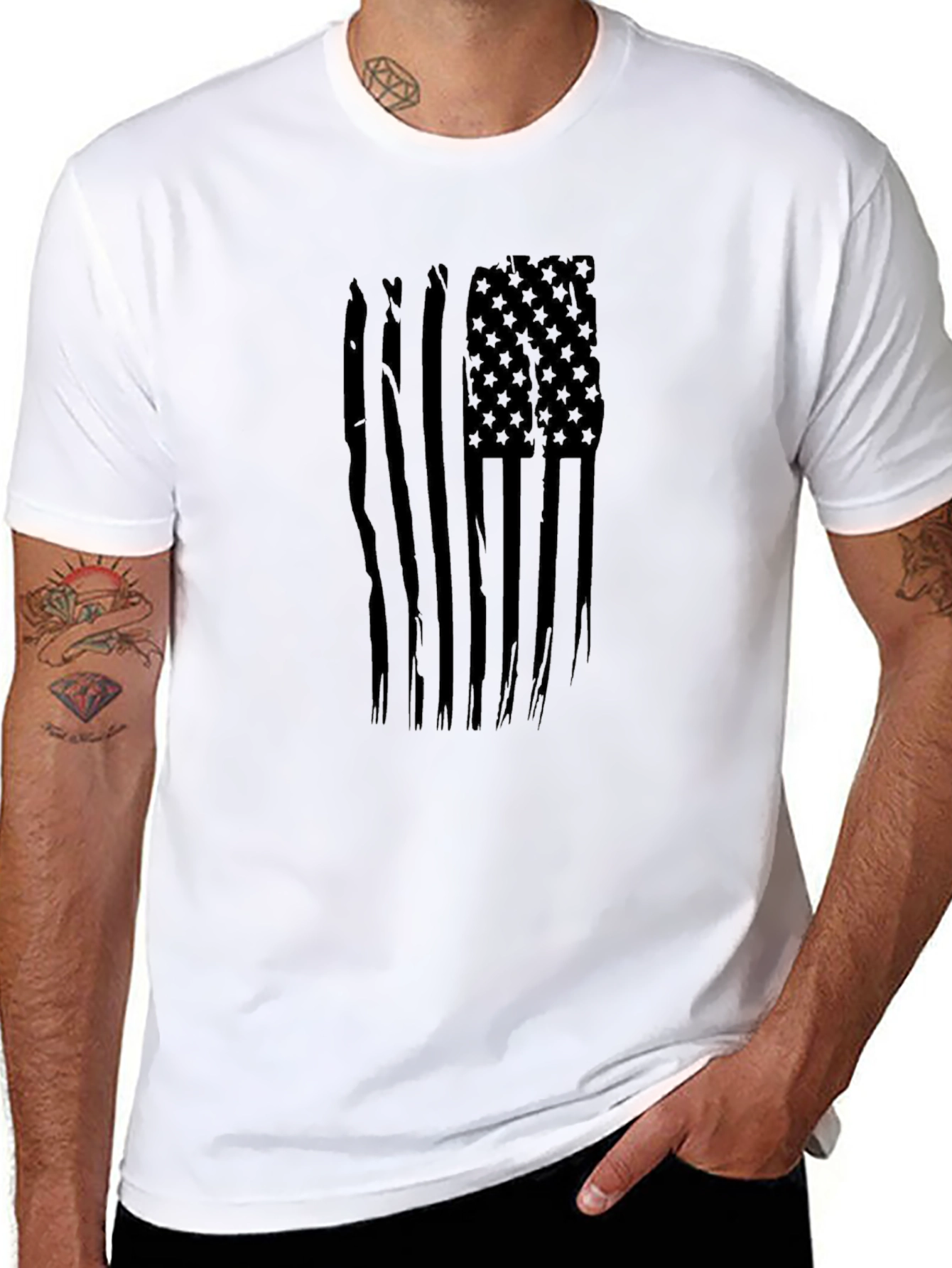 American Flag Graphic Print Mens Black T-Shirt