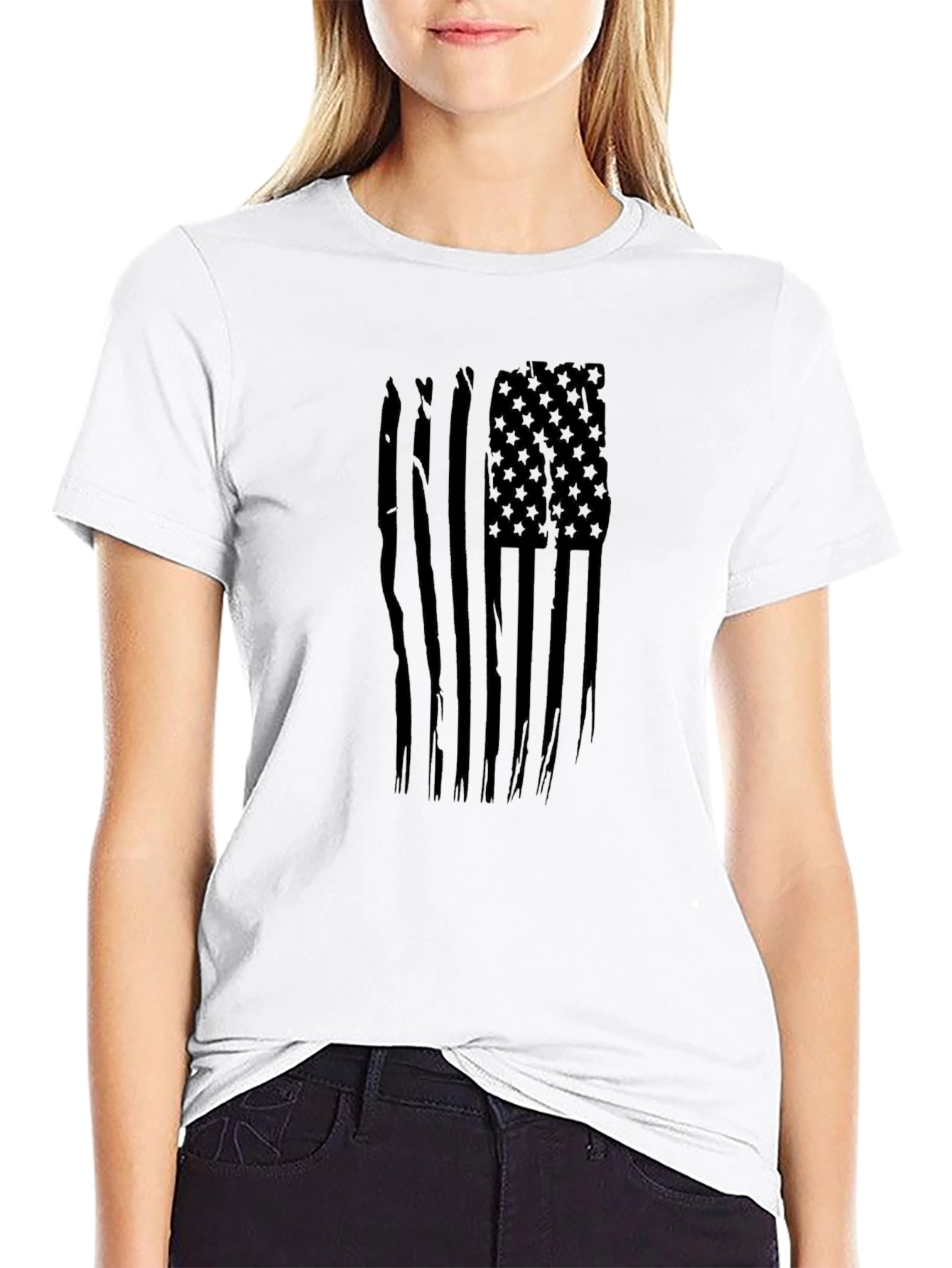 American Flag Graphic Print Mens Black T-Shirt