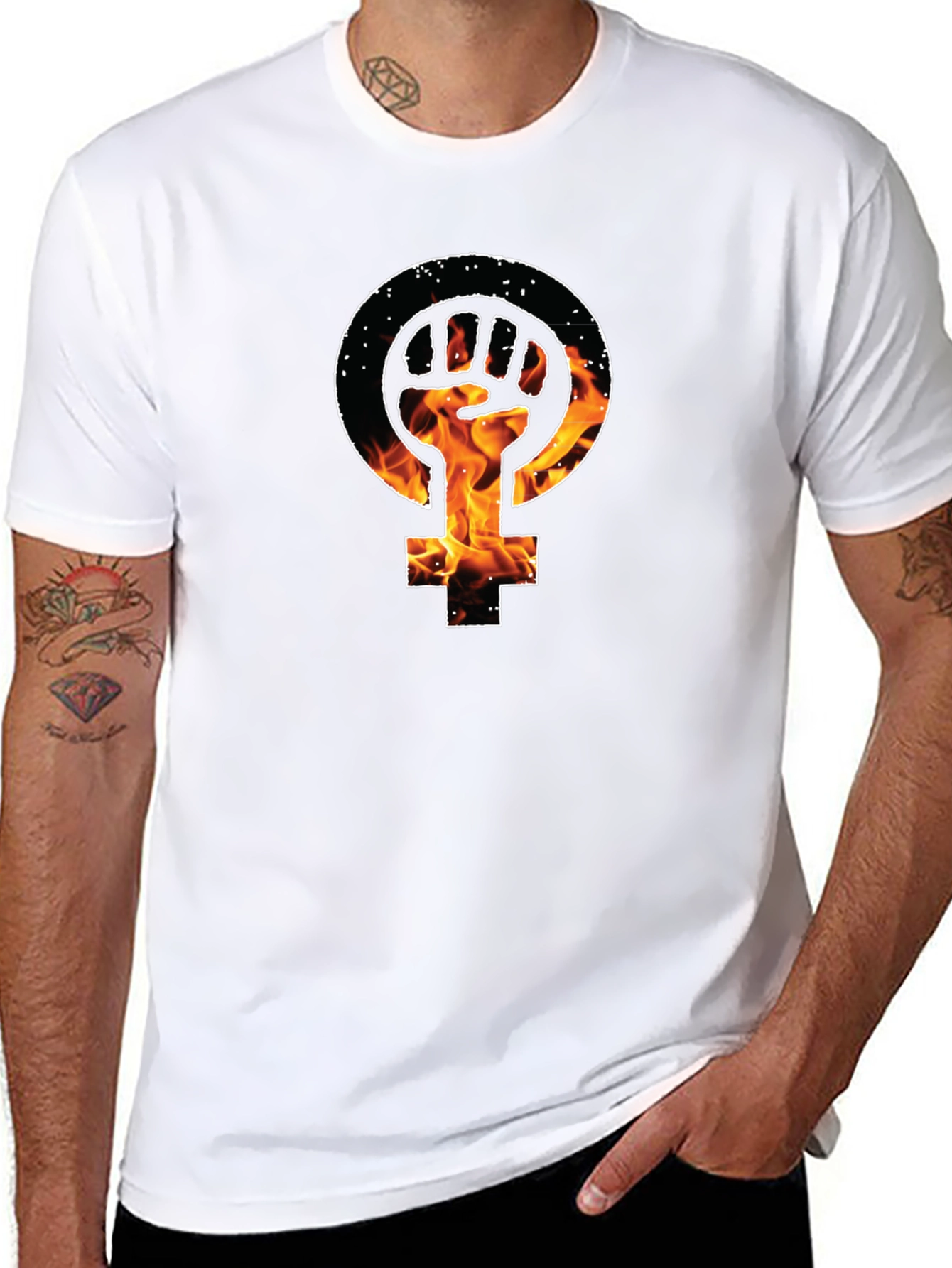 Feminist Fist Fire Black T-Shirt