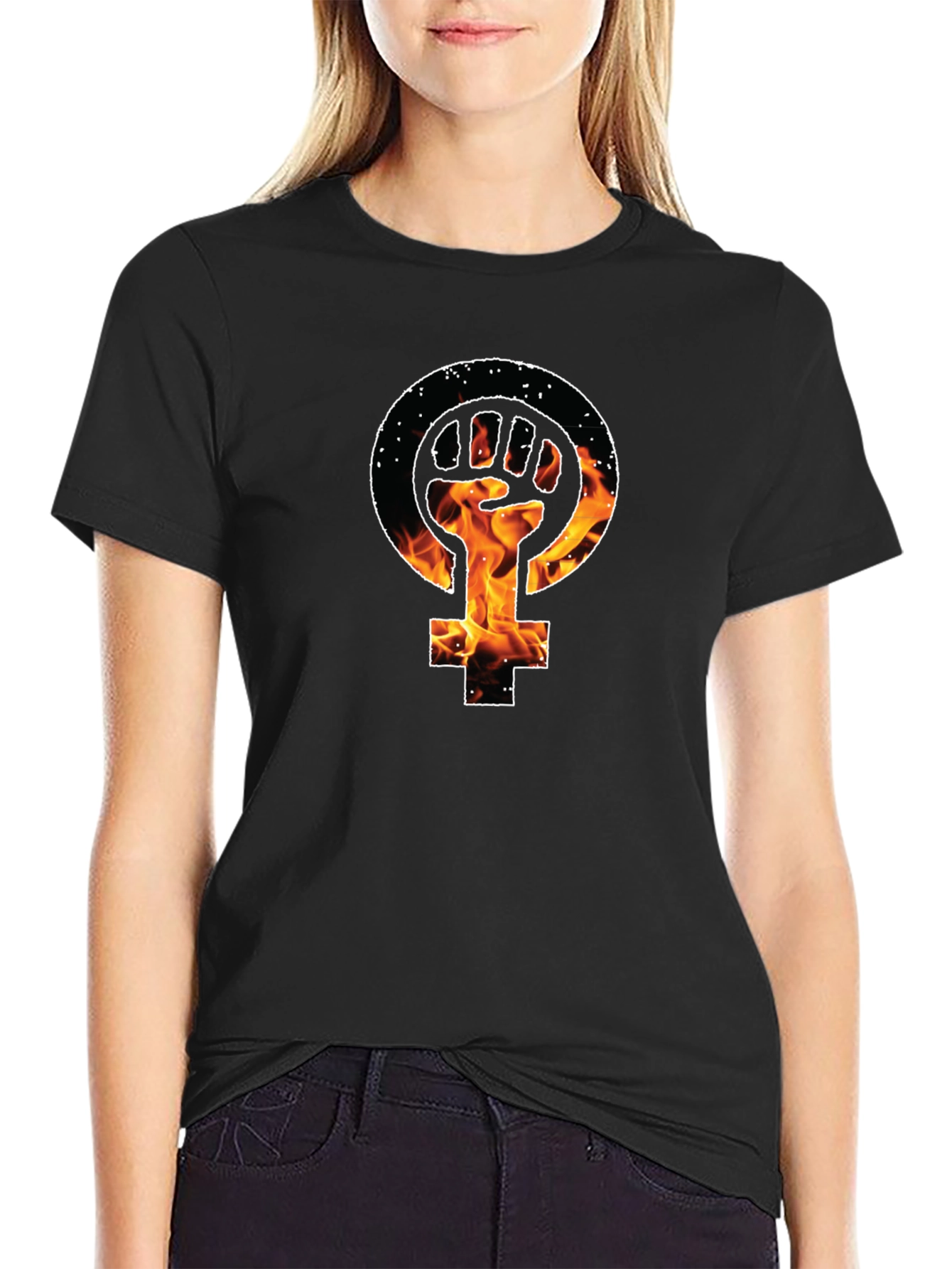 Feminist Fist Fire Black T-Shirt