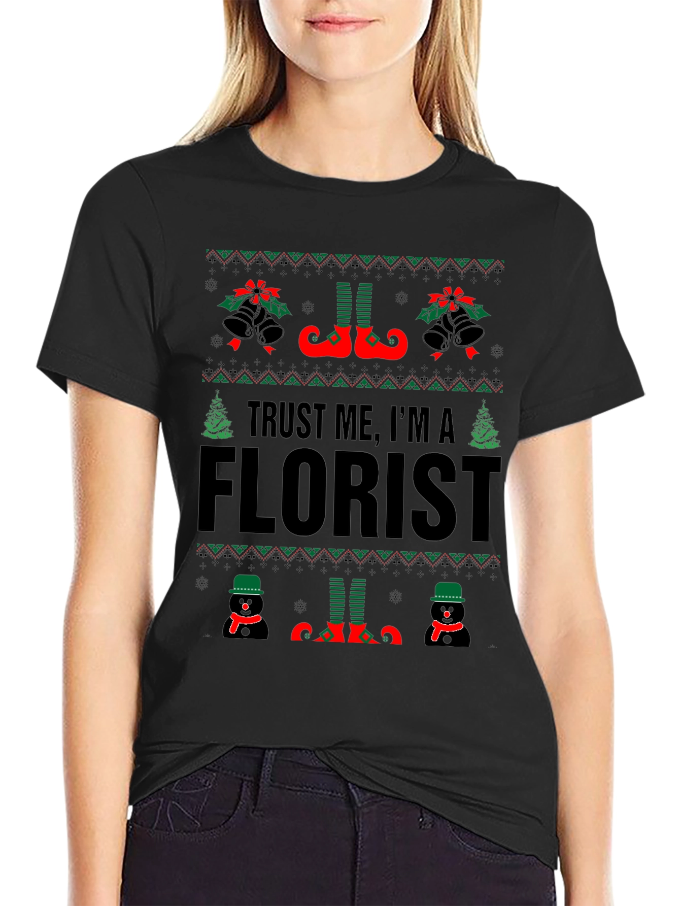 Trust Me Im a Florist Christmas Black T-Shirt