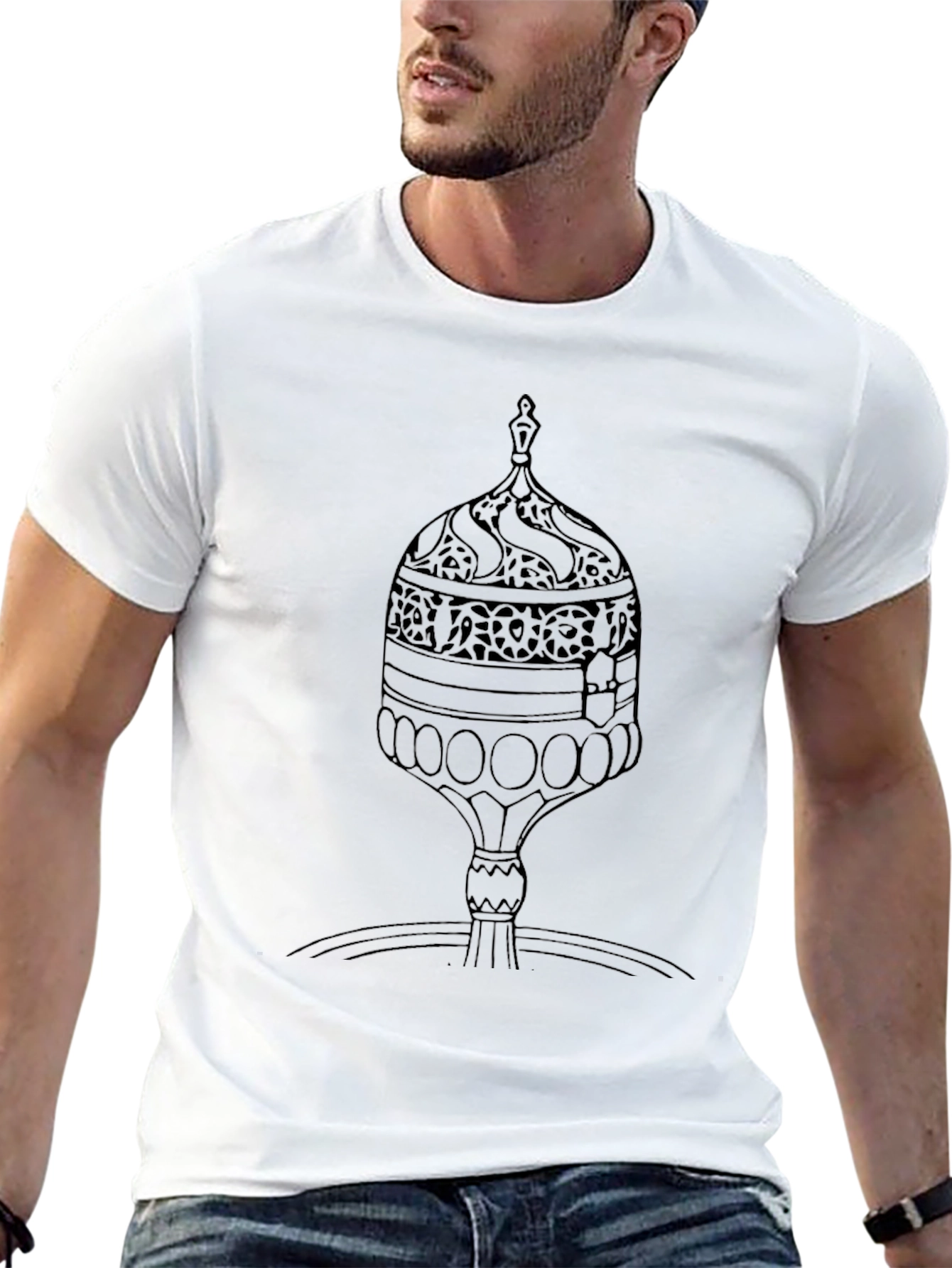 Black T-Shirt with Fountain Graphic