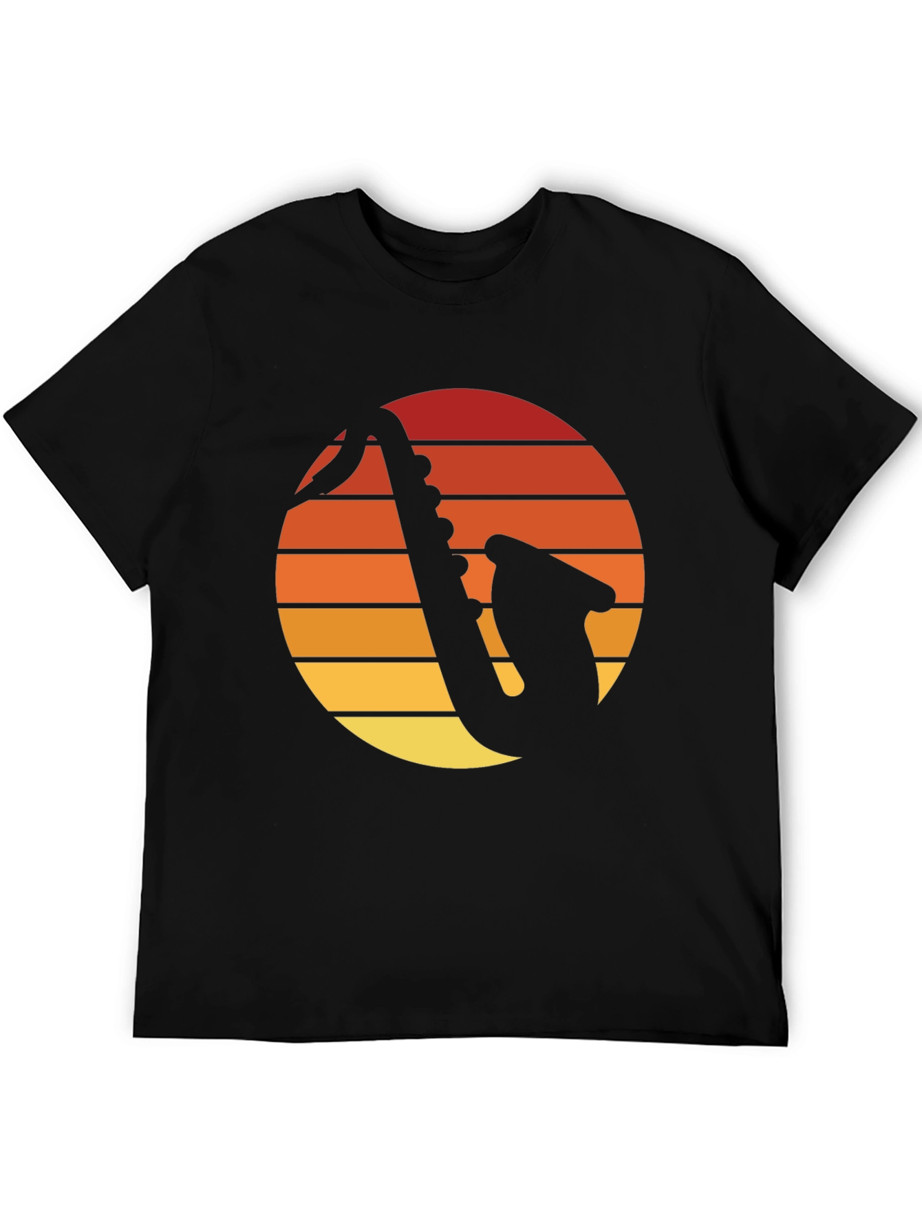 Retro Saxophone Sunset Graphic Tee - Black