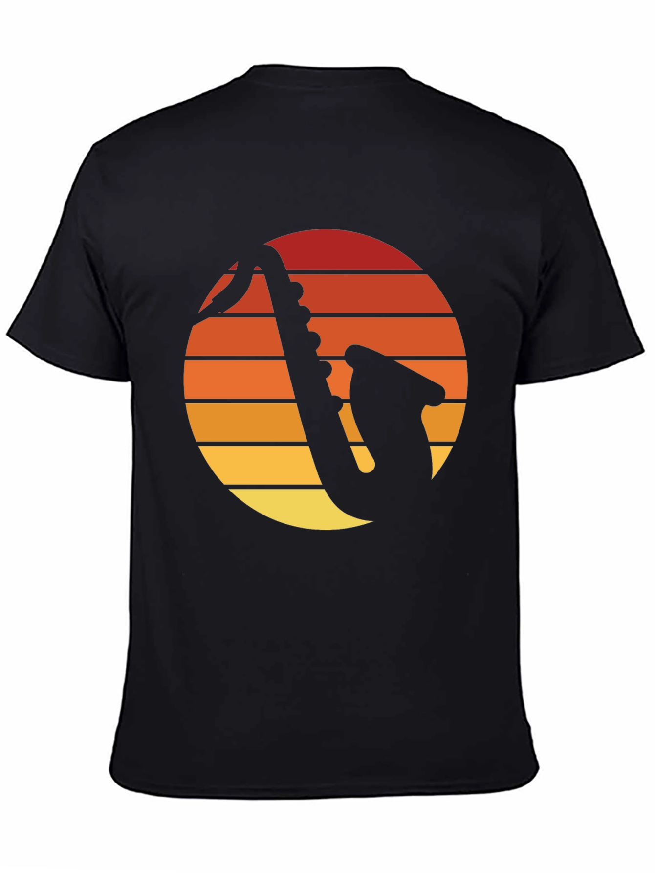 Retro Saxophone Sunset Graphic Tee - Black