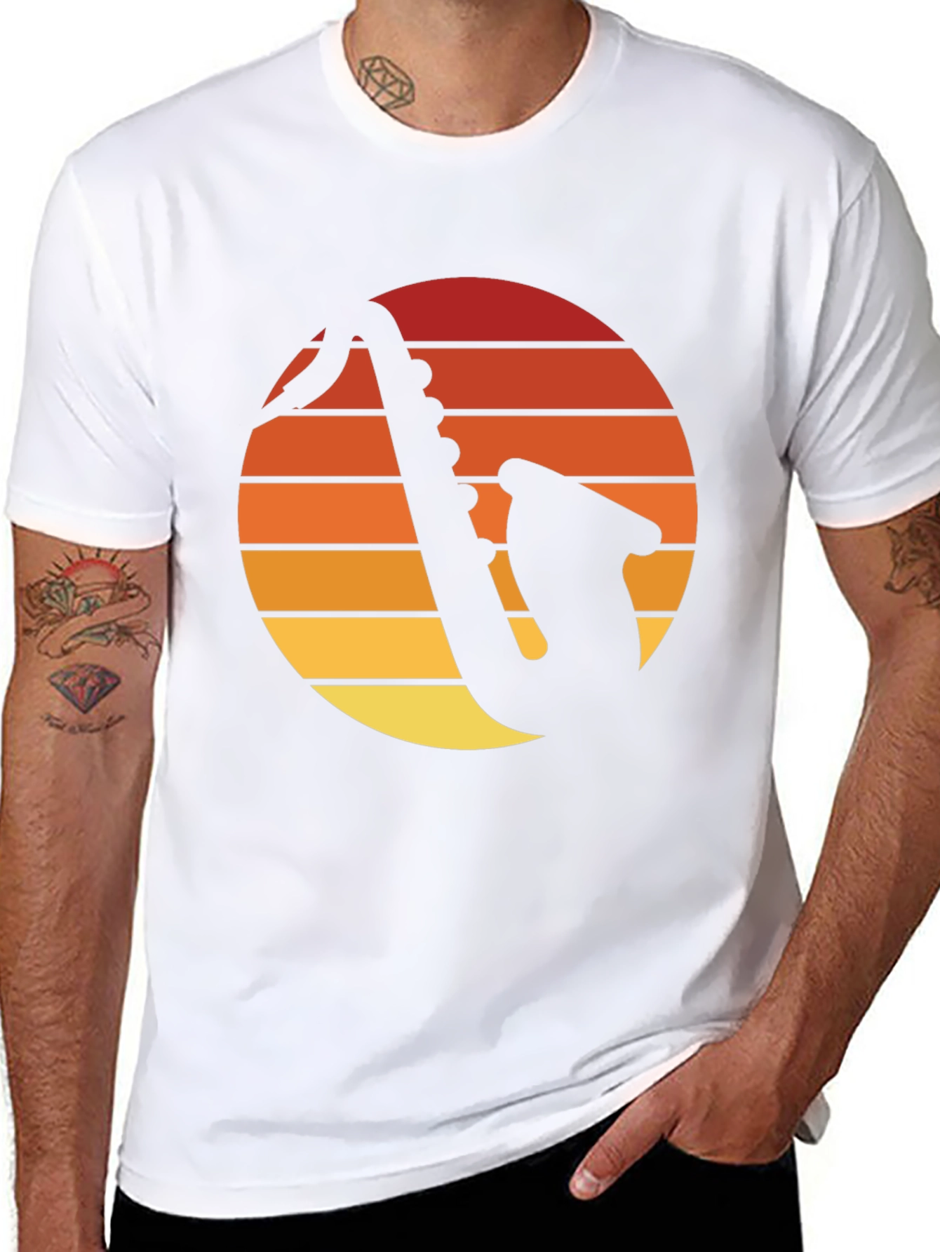 Retro Saxophone Sunset Graphic Tee - Black